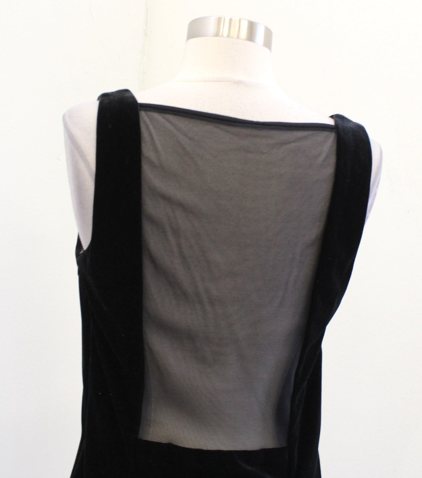 Vtg 90s Black Velvet Mesh Open Back Cocktail Party Dress Size 10 A Line LBD