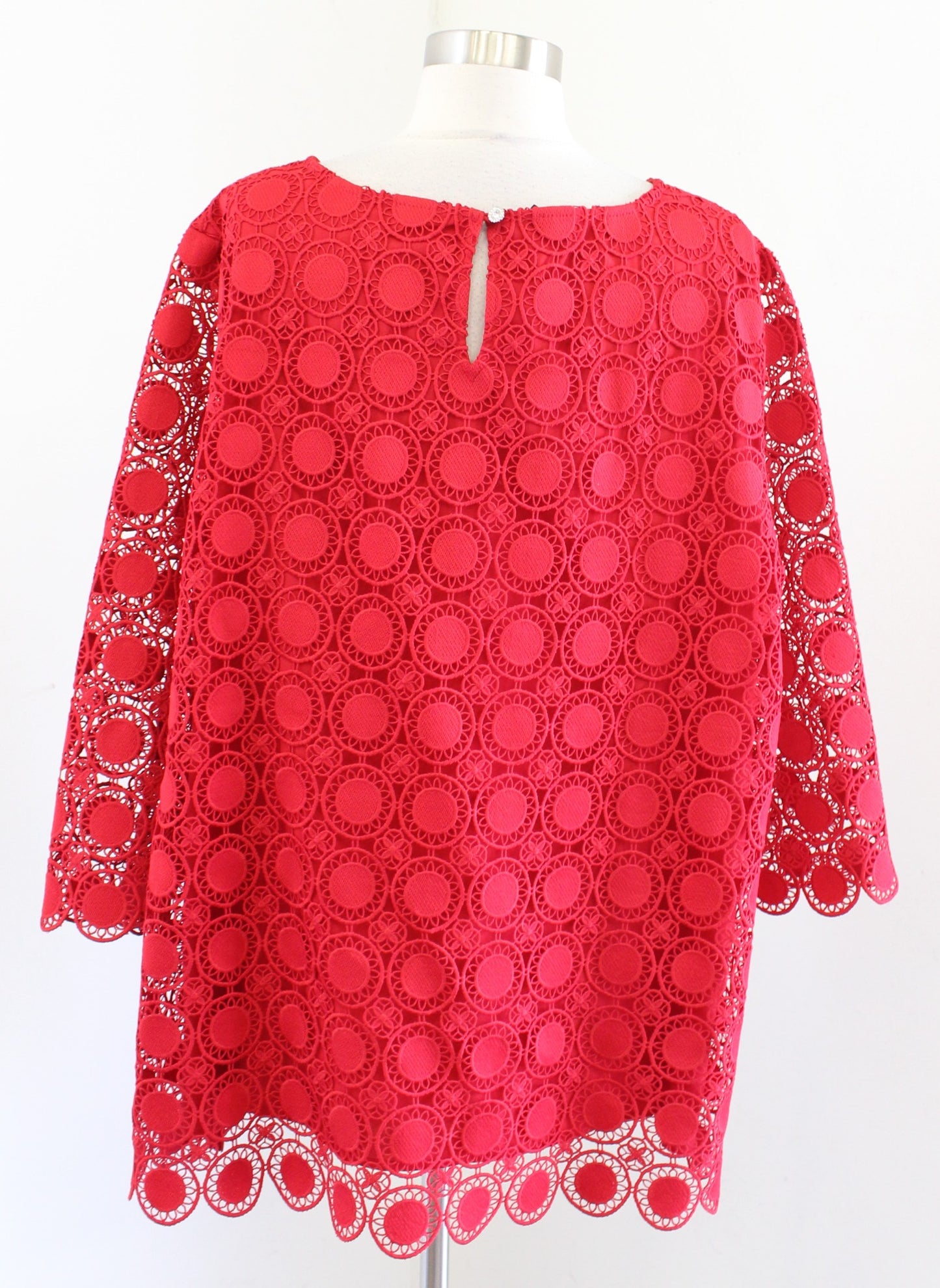 Talbots Womens Plus Red Scalloped Medallion Textured Top Blouse Size 2x