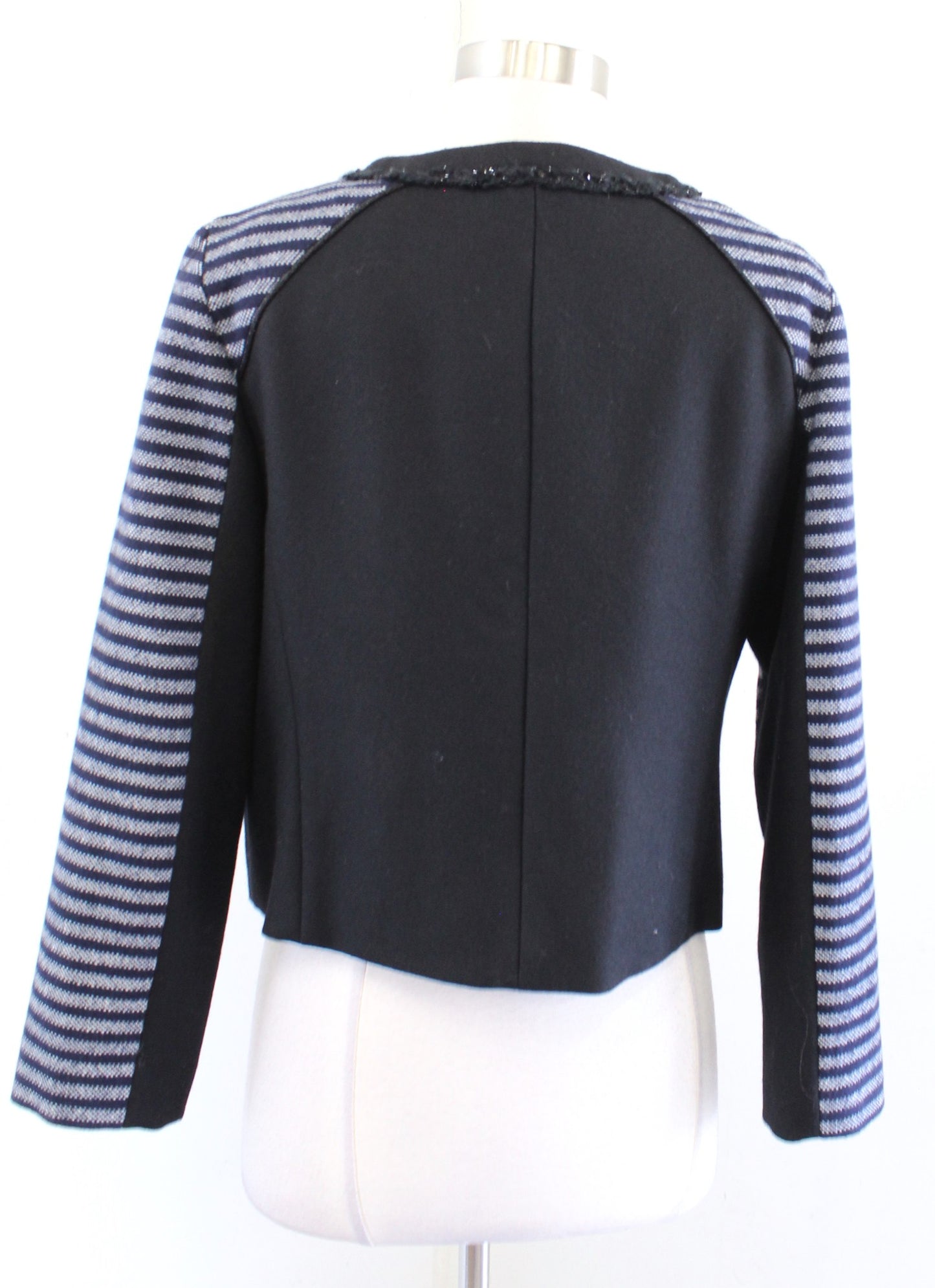 J Crew Black Navy Blue Striped Metallic Tweed Blazer Jacket Wool Zip Up Size 10
