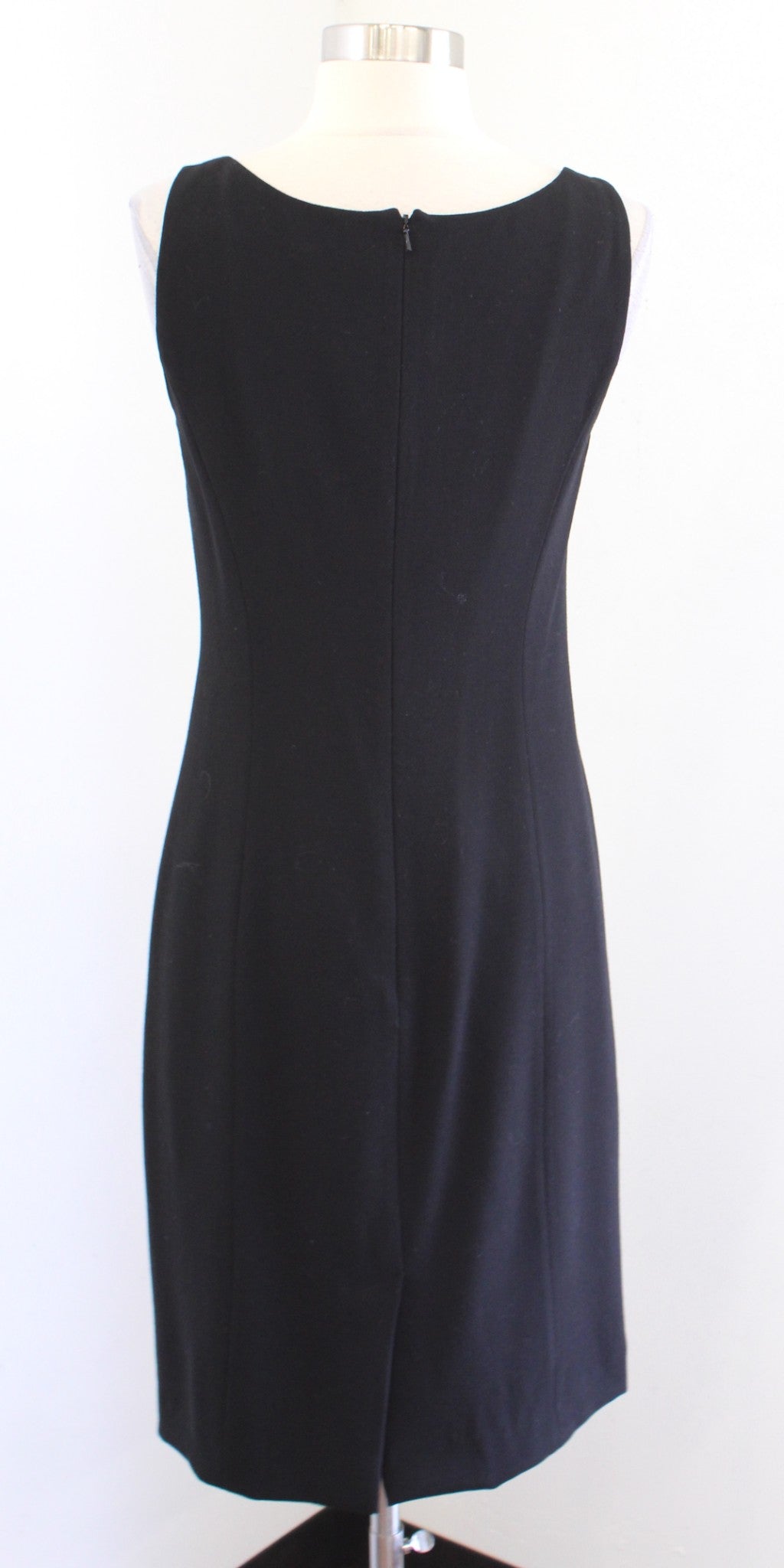 Magaschoni Womens Solid Black V Neck Ruched Gathered Wool Sheath Dress Size 8