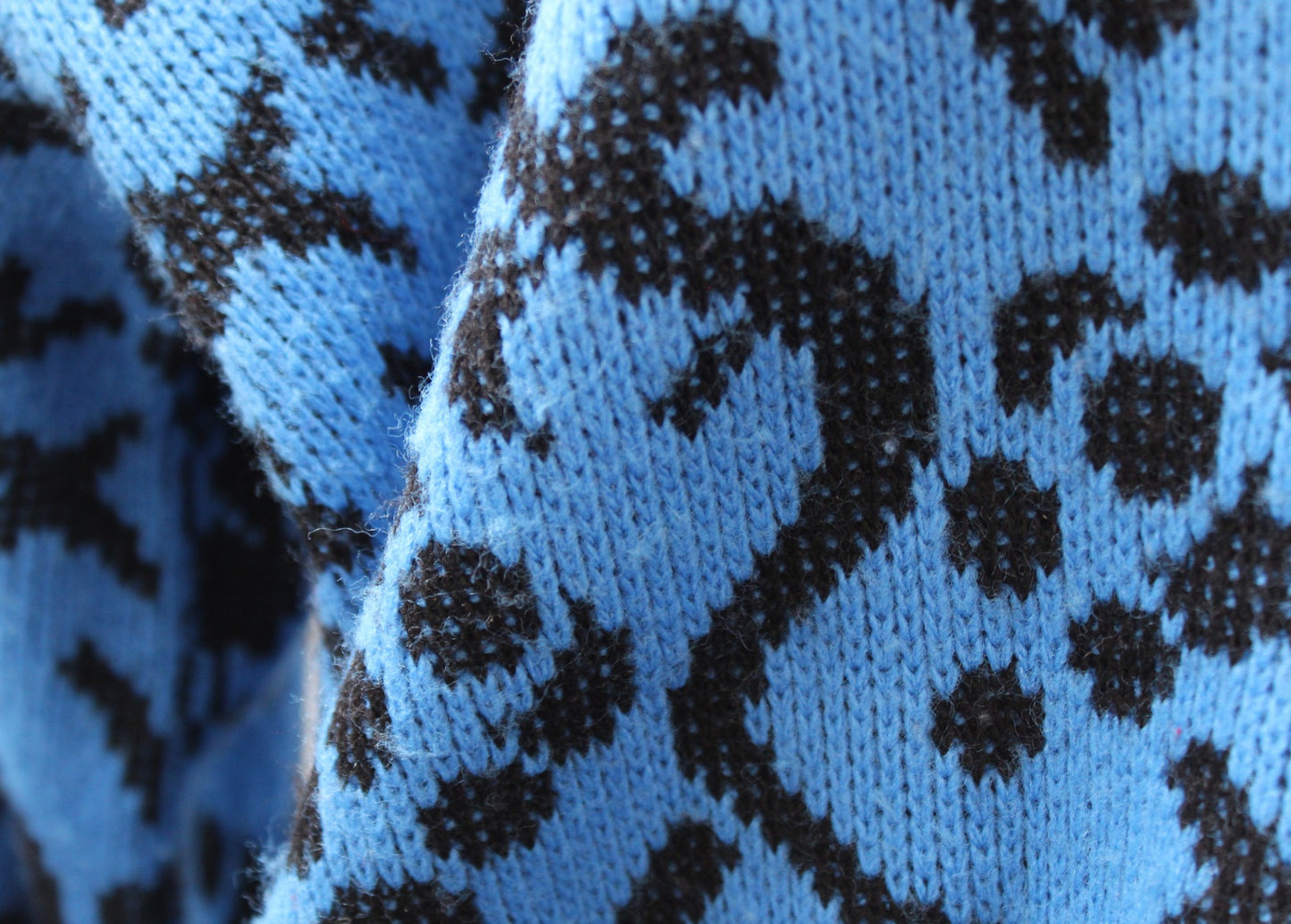 Vtg 90s Black Blue Geometric Floral Print V Neck Cardigan Sweater Size L