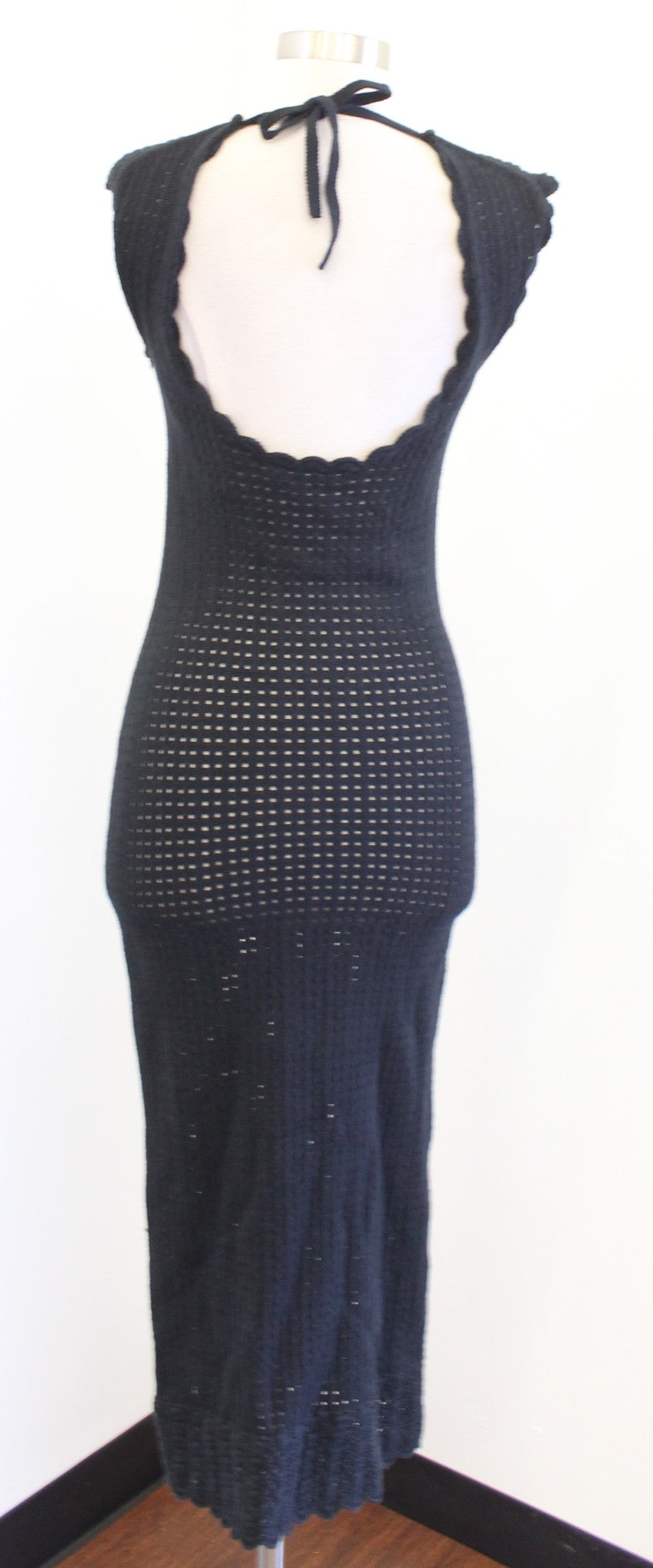 J Crew Black Crochet Open Knit Midi Dress Swimsuit Cover Up Size XS Scalloped