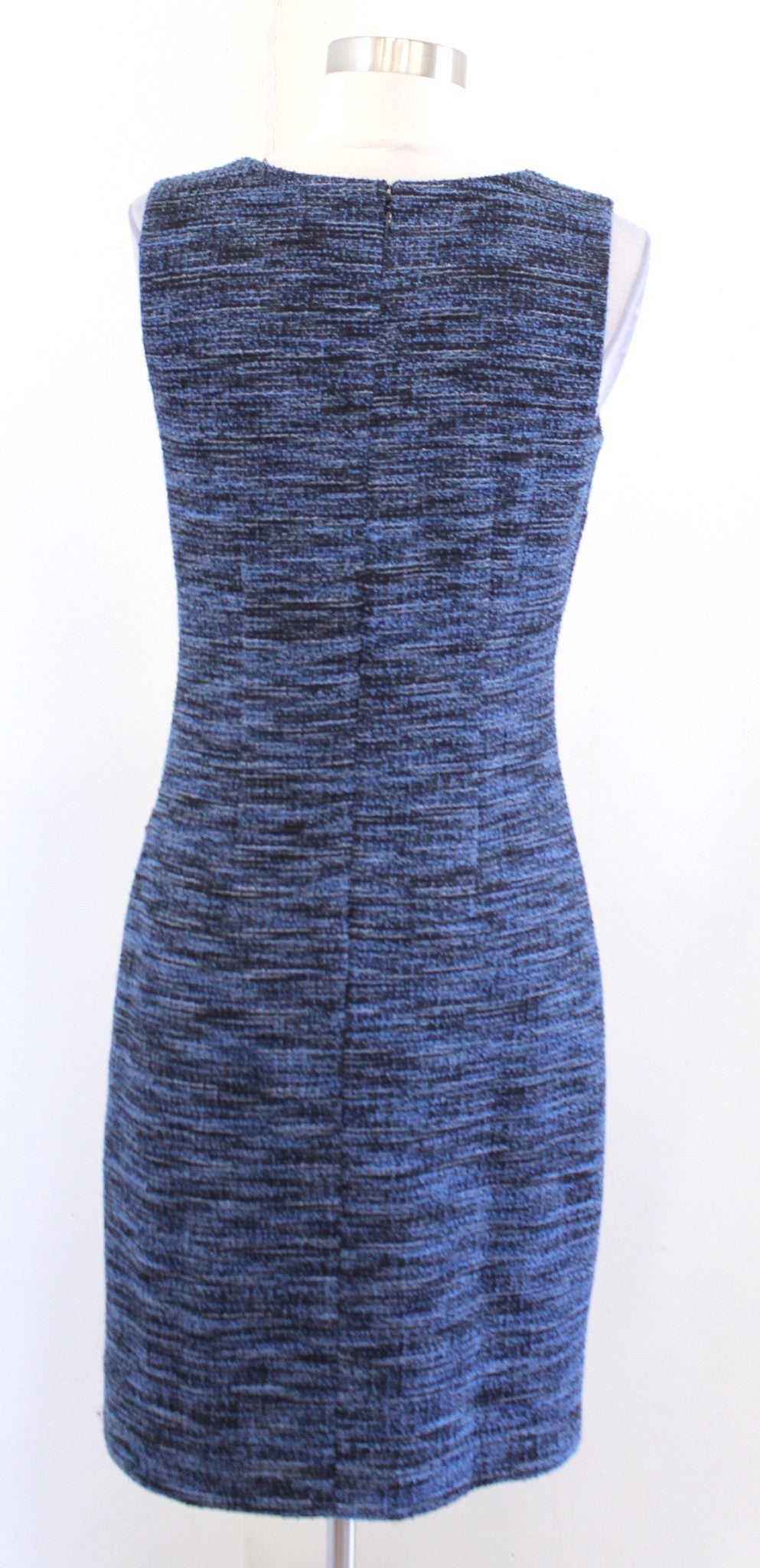 NWT Ann Taylor Factory Blue Black Tweed Knit V Neck Sheath Dress Size 2 Career