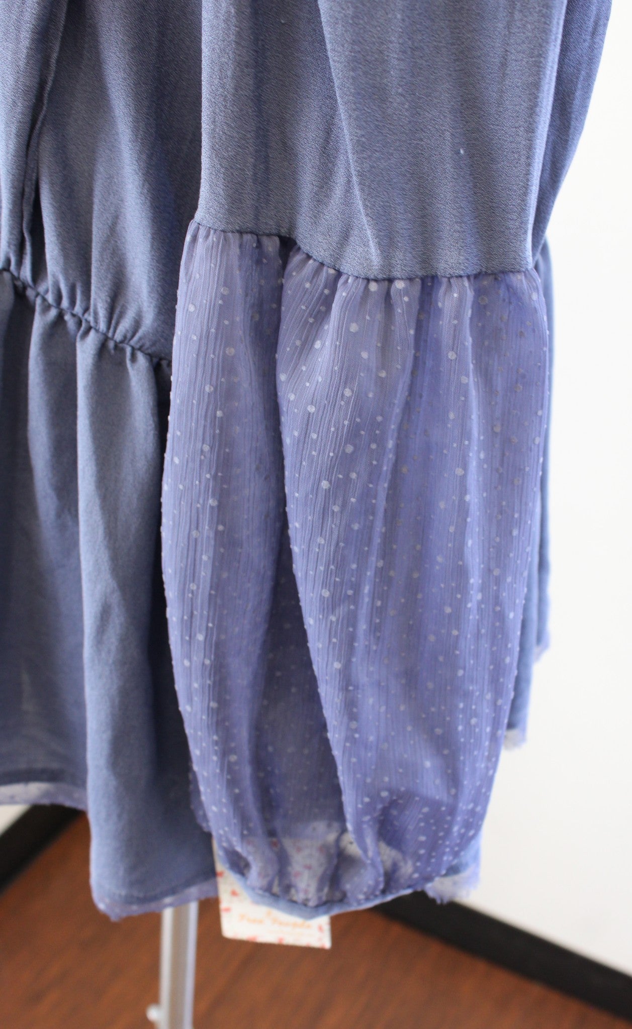 NWT Free People Soul Serene Dusty Blue Mesh Lace Inset Top Blouse Size S Boho Long Sleeve