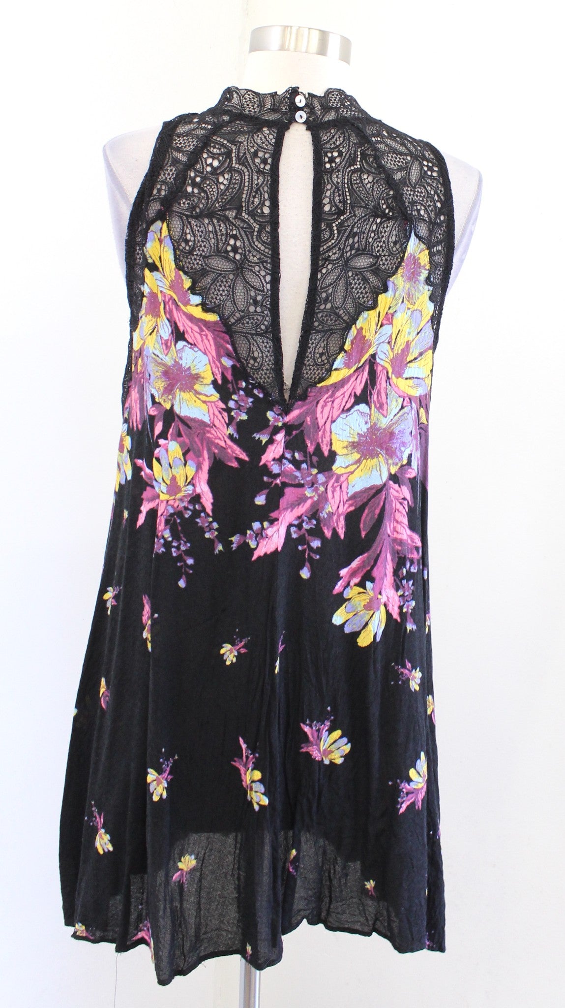 Intimately Free People Marsha Black Floral Lace Mock Neck Mini Slip Dress Size S