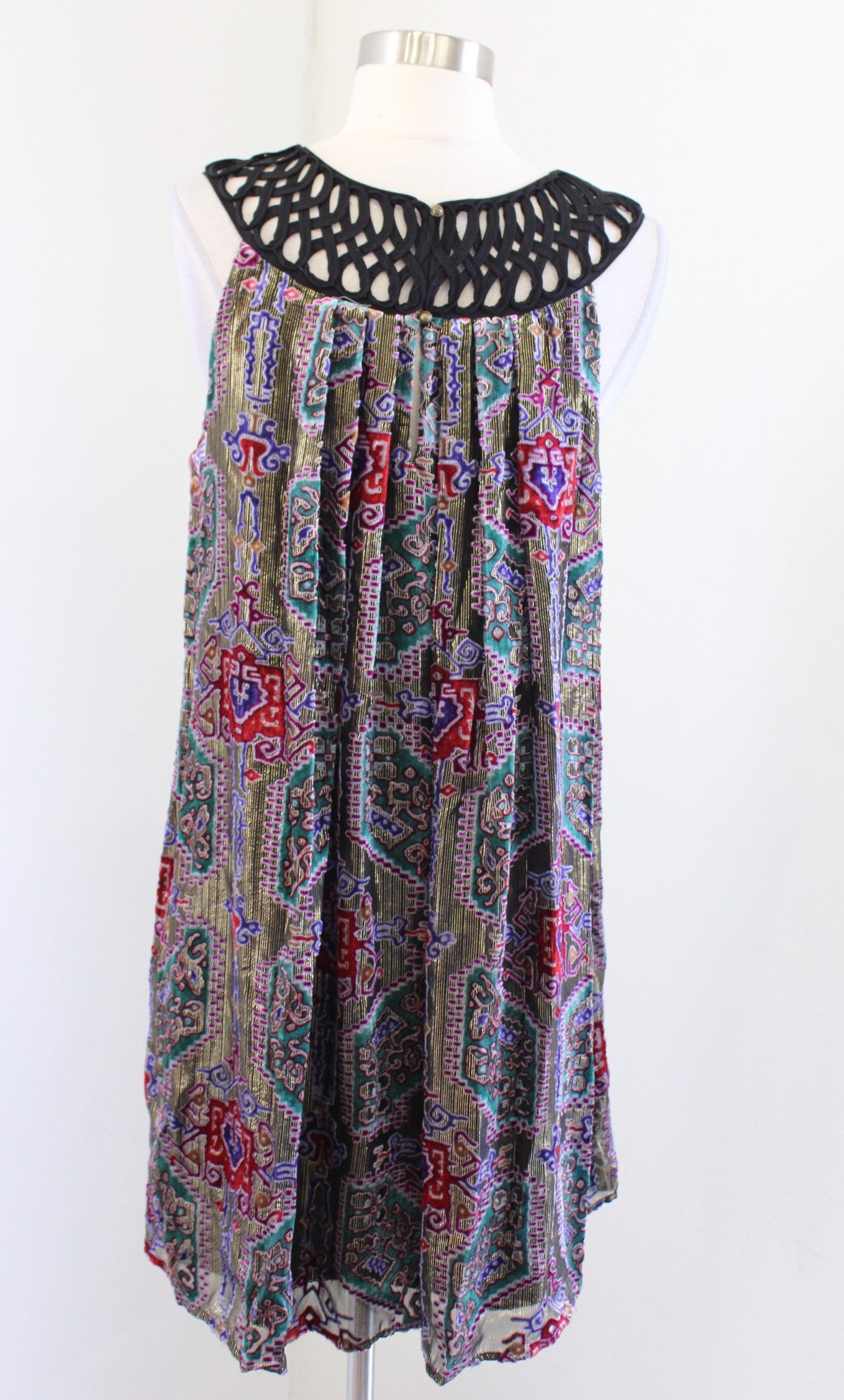 Moulinette Soeurs Anthropologie Linnea Burnout Velvet Metallic Shift Dress Sz S