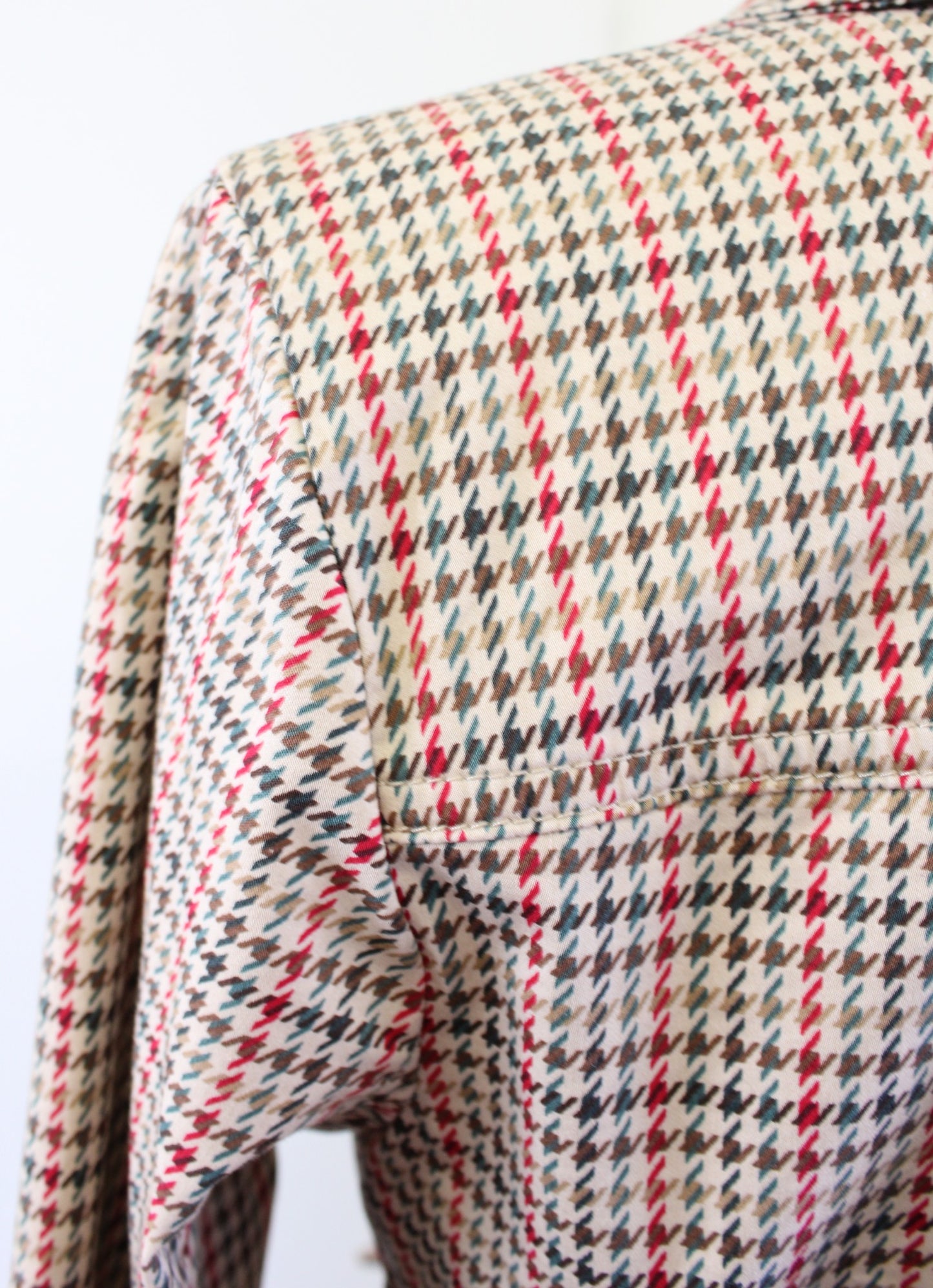 CAbi Sherlock Multi Color Houndstooth Plaid Trench Style Jacket Size XS 3734