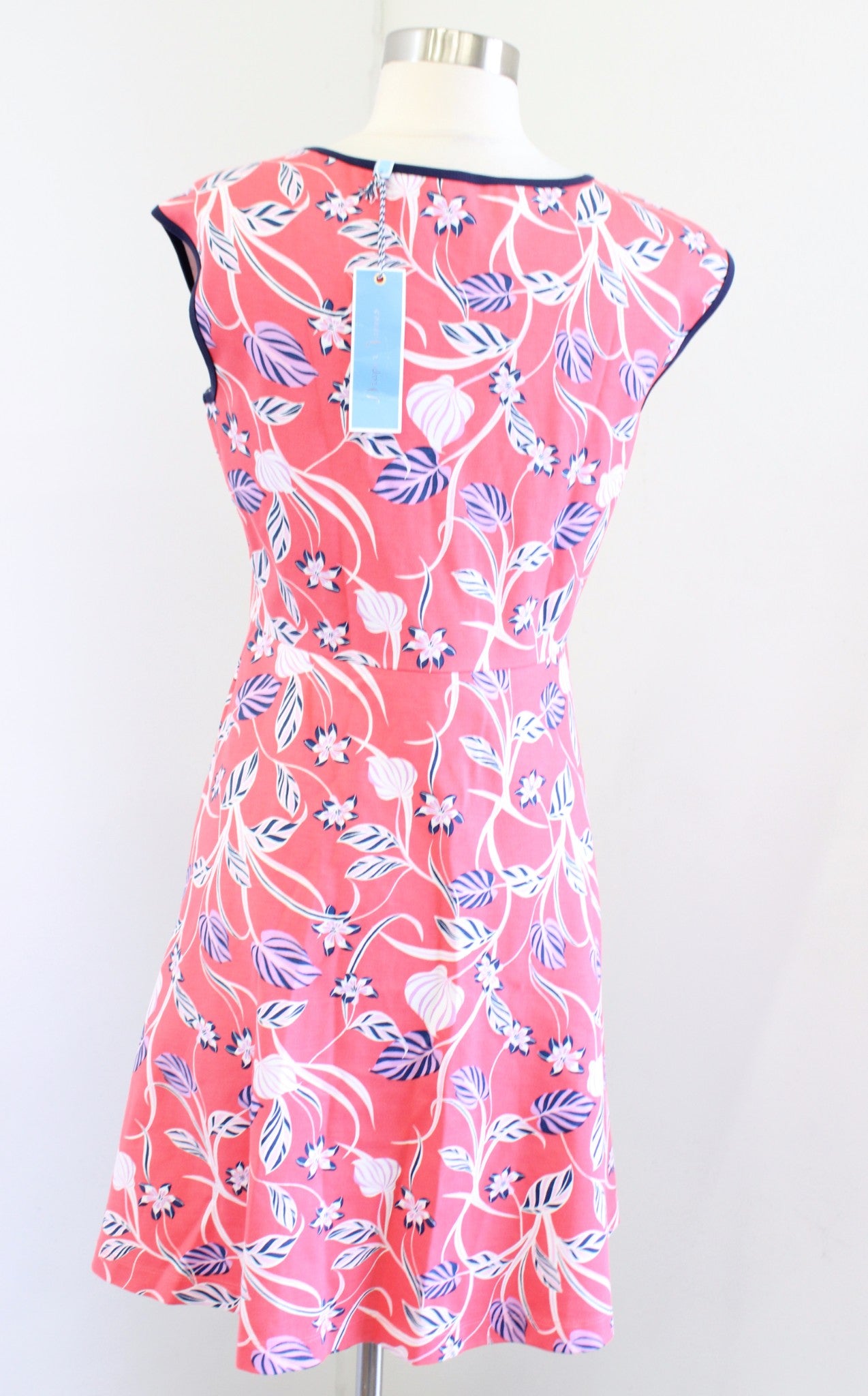 NWT Draper James Coral Floral Print Ponte Knit Fit and Flare Dress Size S Blue