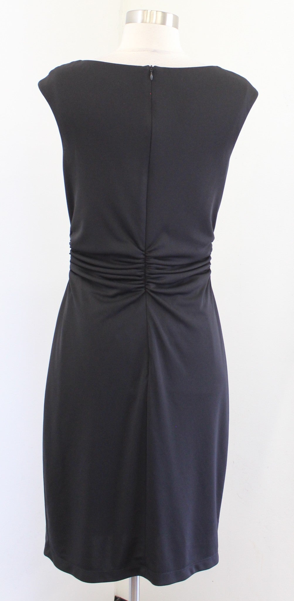 David Meister Womens Solid Black Draped Neck Ruched Sheath Dress Size 8 Lbd