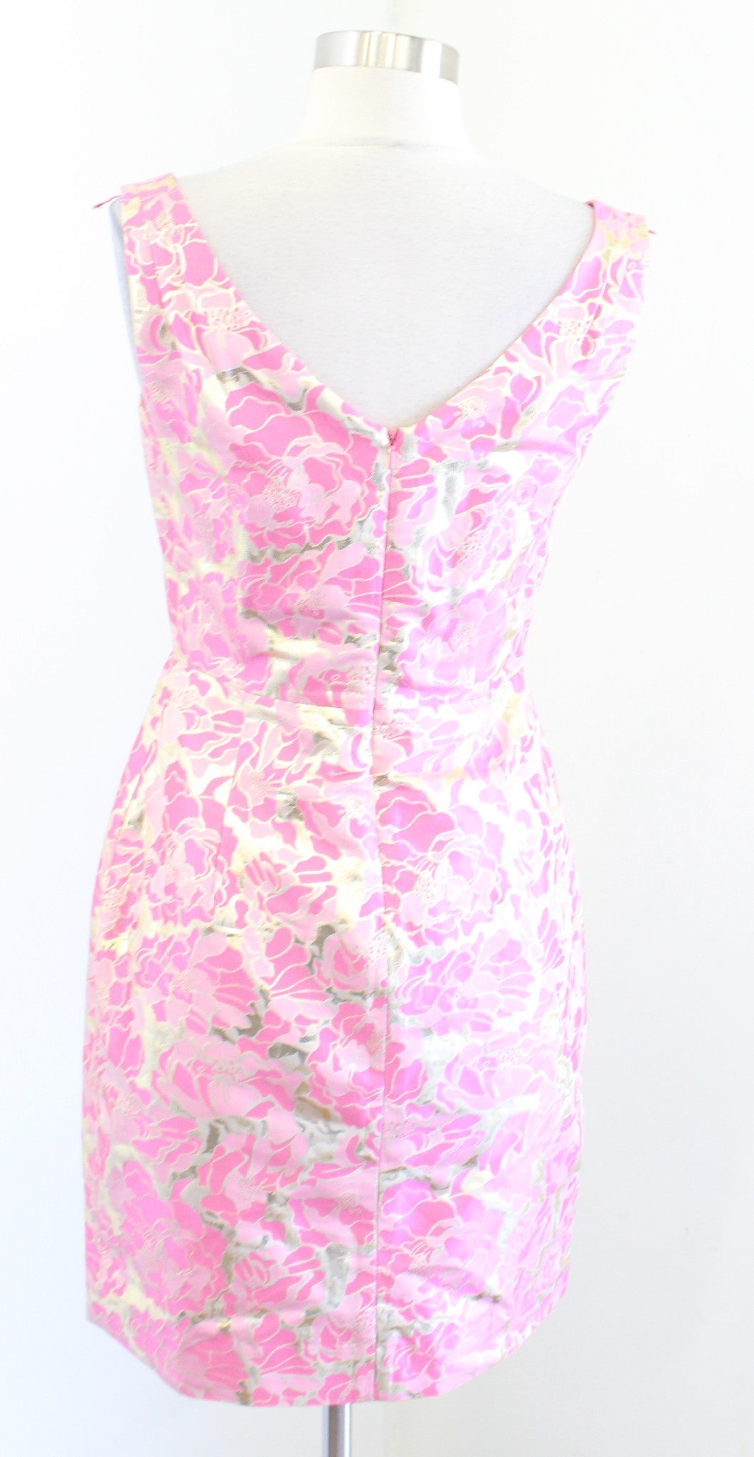 Lilly Pulitzer Kiki Pink Gold Metallic Floral Jacquard Sheath Dress Size 2 Silk