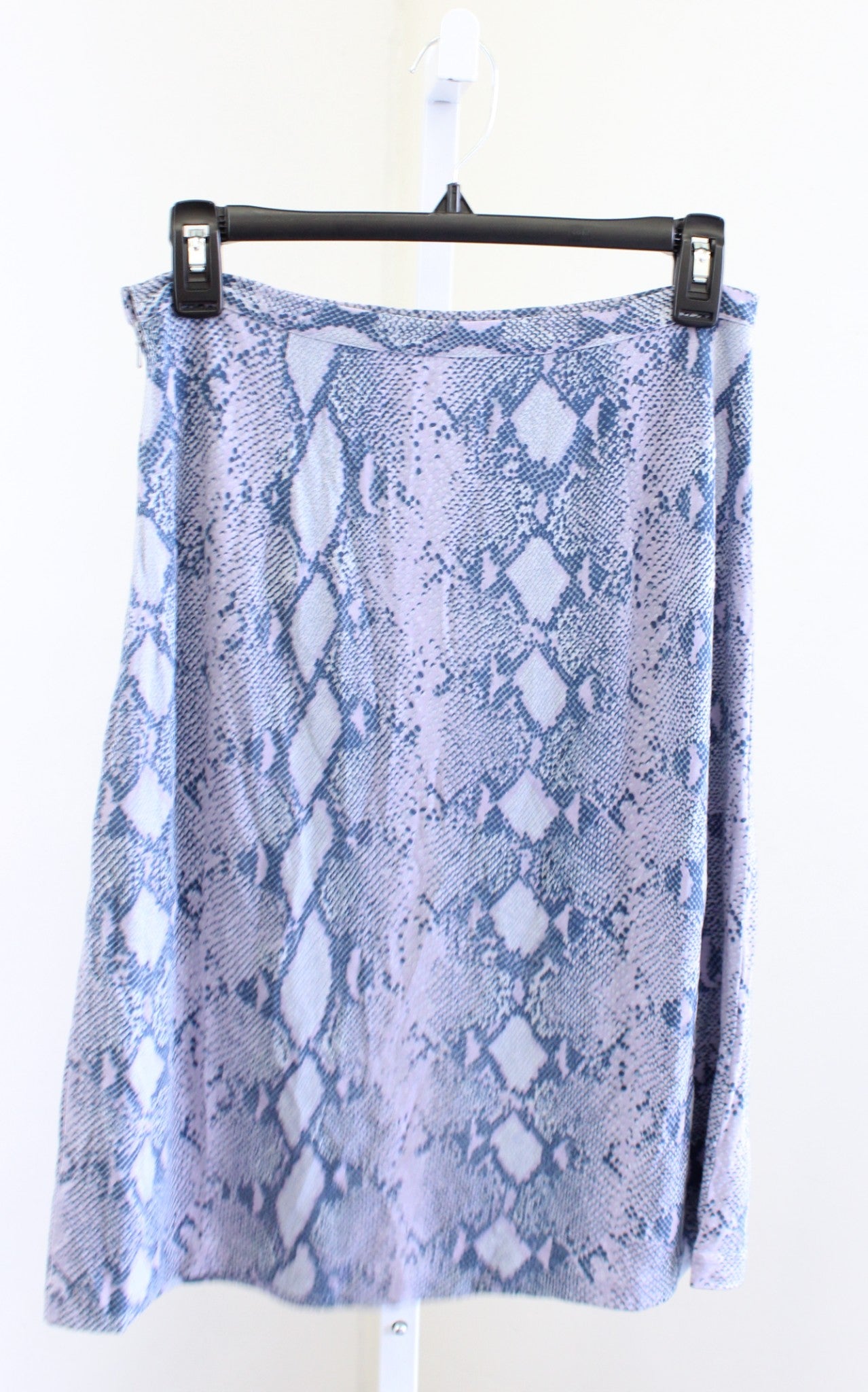 Diane Von Furstenberg Blue Lilac Snakeskin Print Silk Jersey Knit Skirt Size 8
