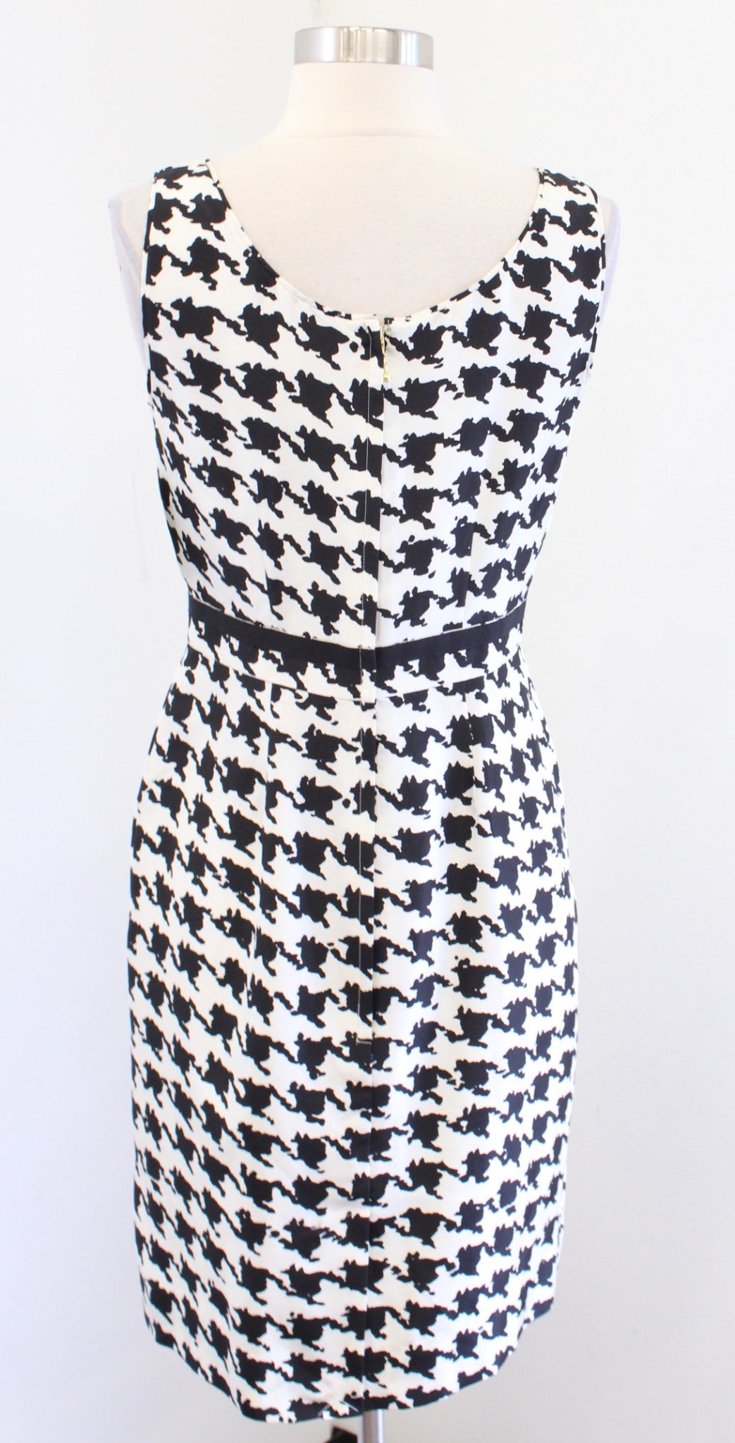 NWT $395 Kate Spade Lola Ivory Black Houndstooth Print Silk Sheath Dress Size 4