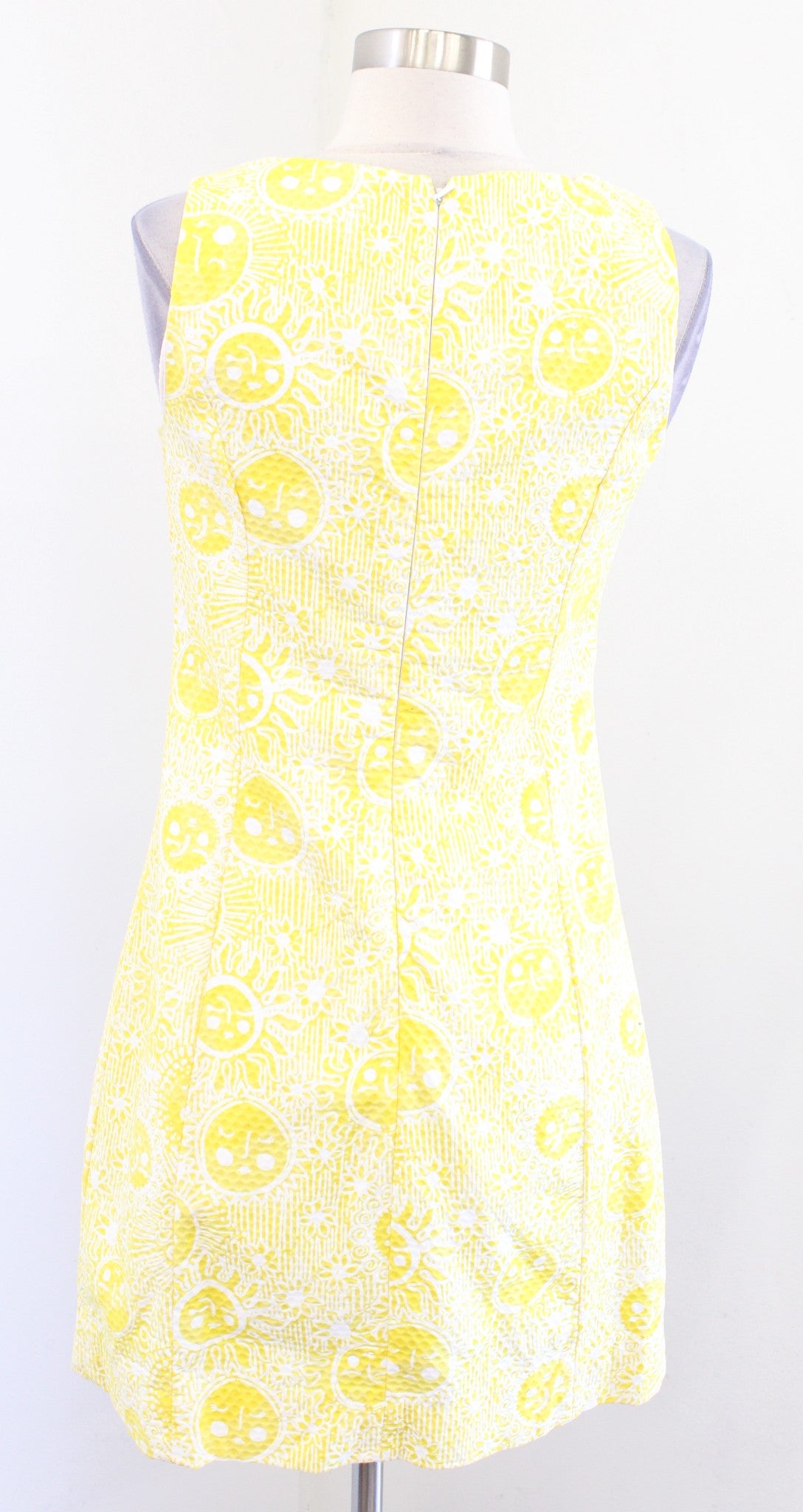 Lilly Pulitzer Yellow White Macfarlane Sun Print Lace Trim Dress Size 2 Mini