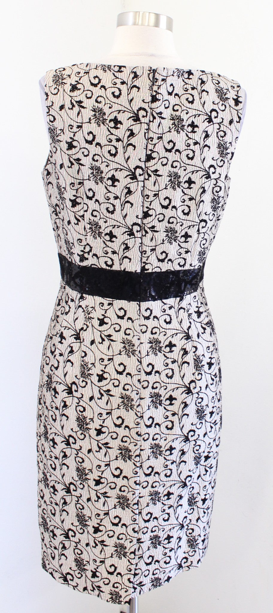 Tahari ASL Levine Gold Black Velvet Floral Metallic Sequin Sheath Dress Size 6