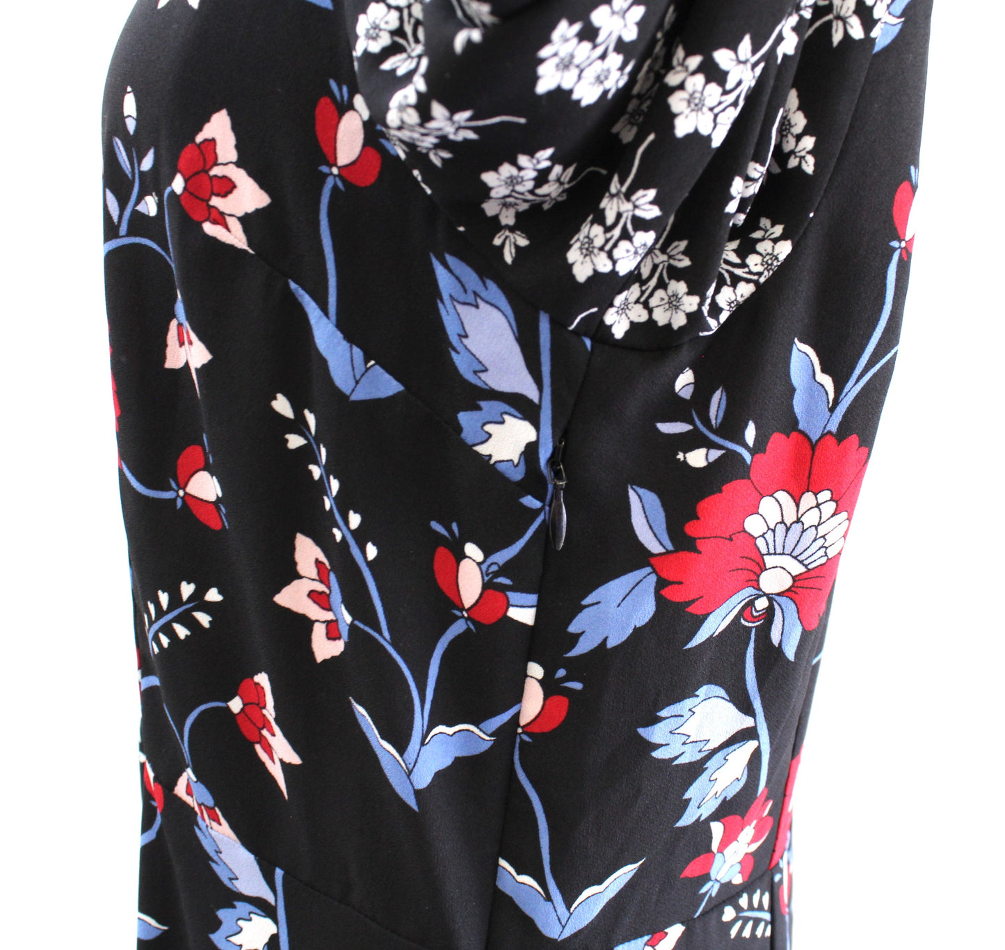 Talbots Black Mixed Floral Print Crepe Flounce Hem Midi Dress Size 10P Casual