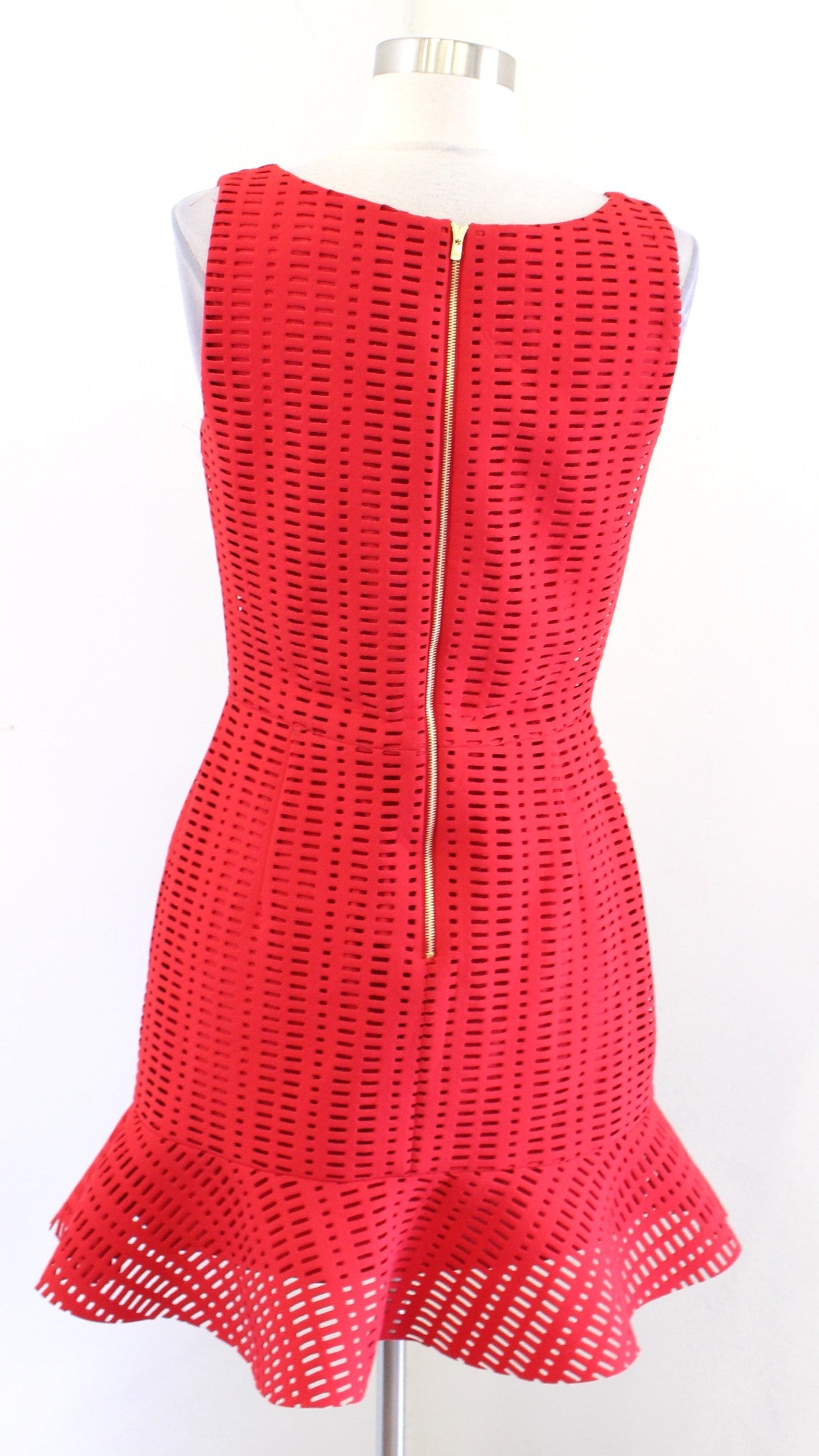 Sandro Paris Red Eyelet Perforated Flounce Hem Sheath Dress Size 2 Cocktail
