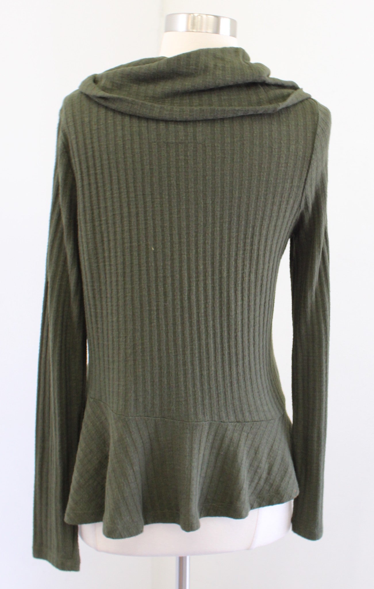 Maeve Anthropologie Winterscape Olive Green Cowl Neck Peplum Sweater Top PM MP