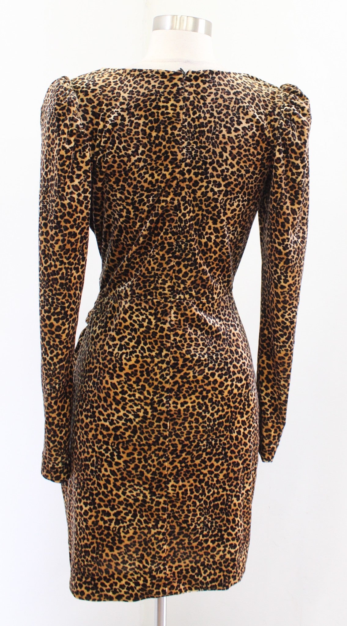 Nicole Miller Collection Velvet Leopard Ruched Puff Sleeve Cocktail Dress Sz S