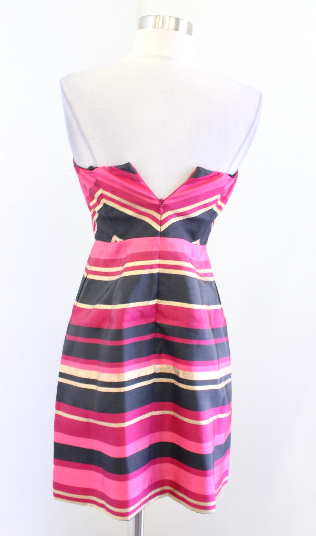 Vineyard Vines Metallic Chevron Striped Strapless Silk Blend Dress Size 0 Pink
