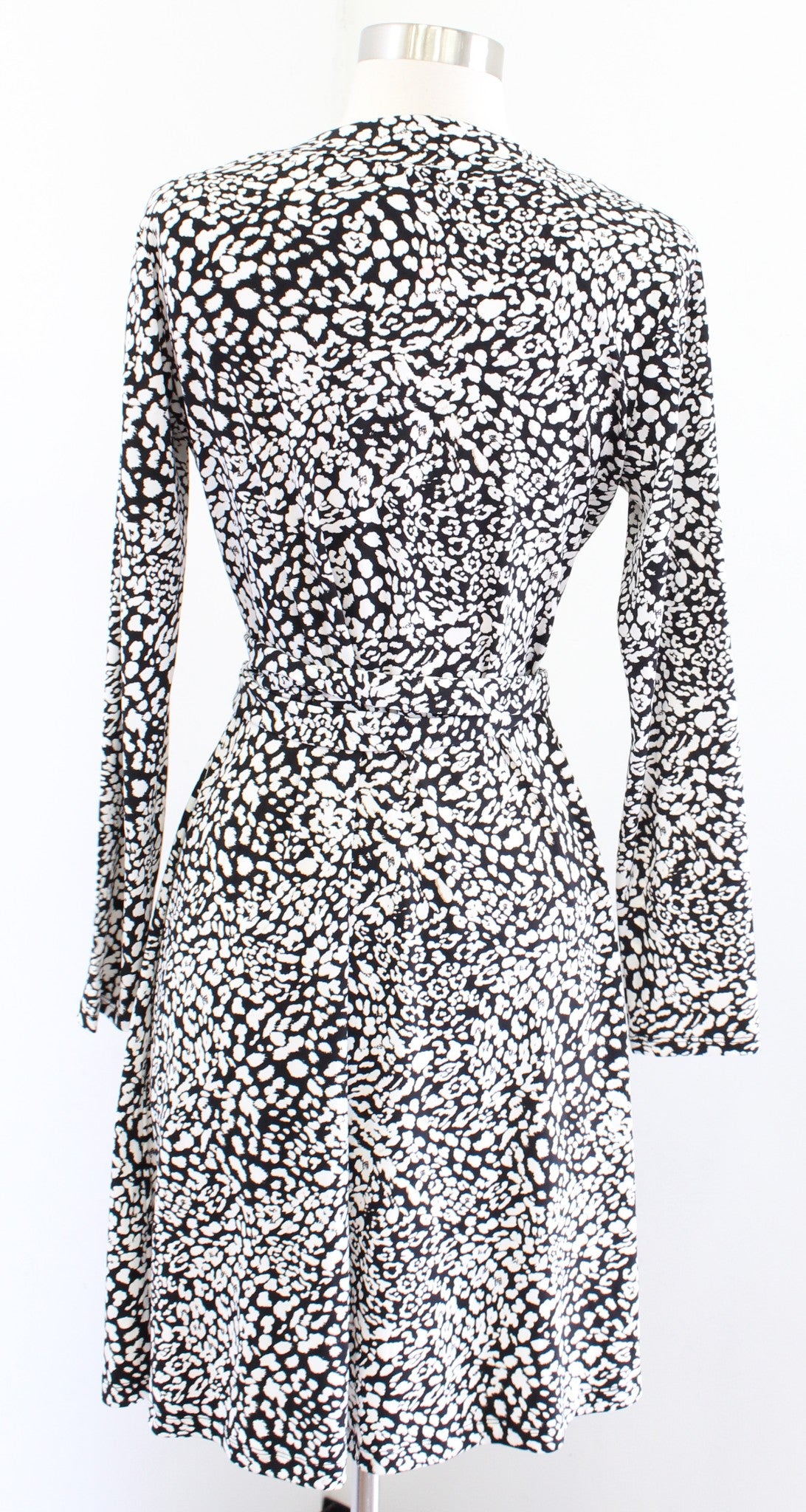 NWT Banana Republic Black White Tan Leopard Print Jersey Wrap Dress Size PM MP