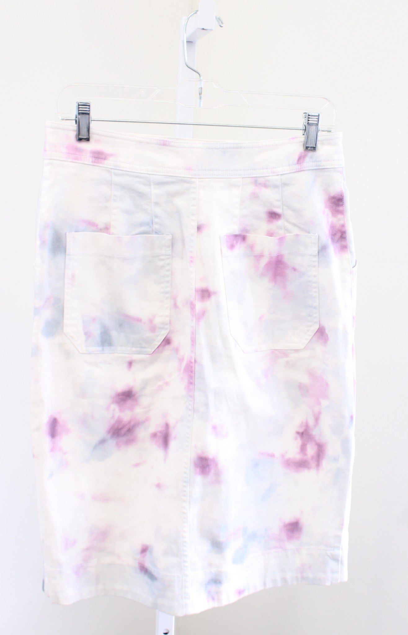 Anthropologie Kimmie Tie Dye Printed Tulip Pencil Skirt Size 4 Midi White Purple
