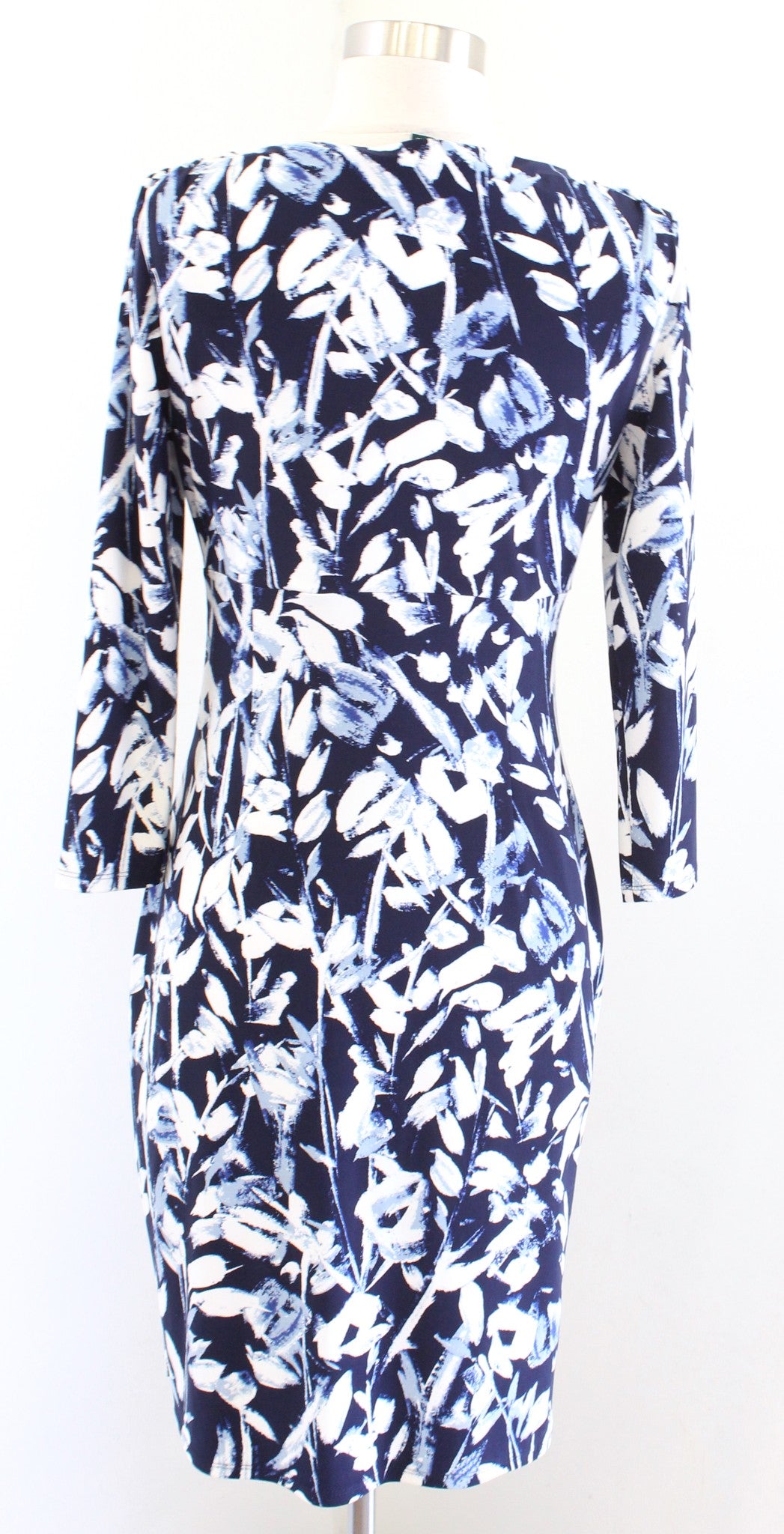 Lauren Ralph Lauren Navy Blue Abstract Floral Ruched Wiggle Sheath Dress Size 4