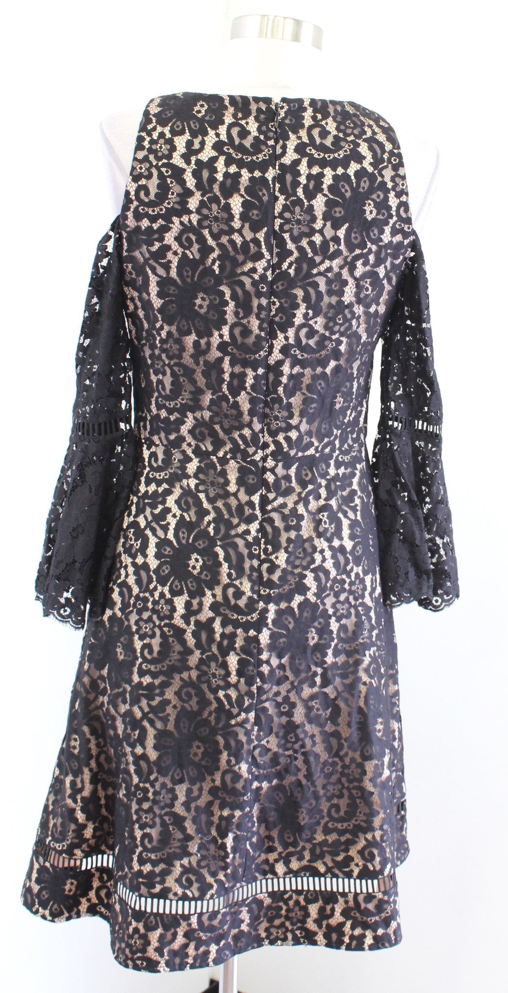 Eliza J Black Lace Illusion Cold Shoulder Bell Sleeve Cocktail Party Dress Sz 4