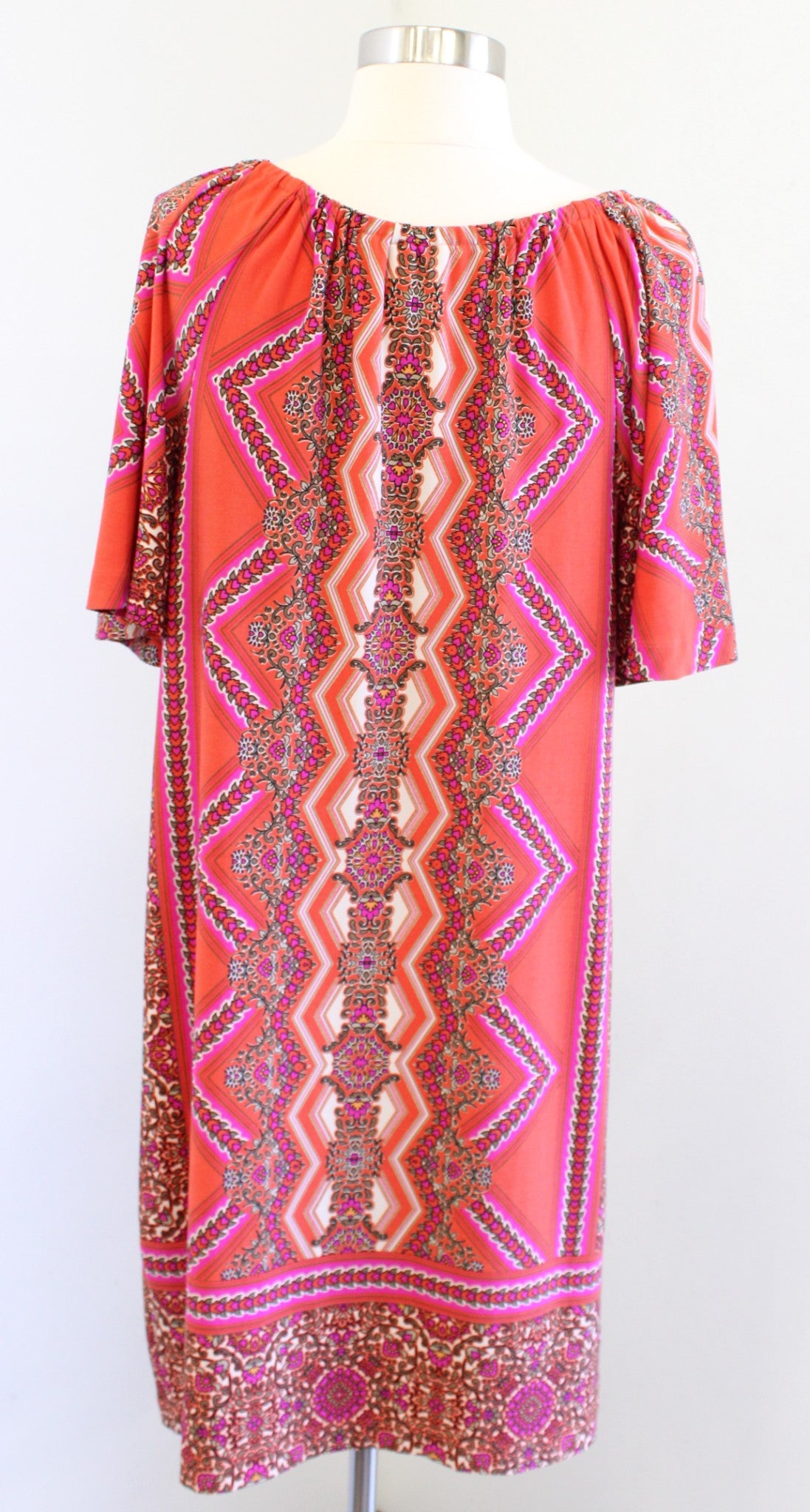 Chicos Triangle Floral Print Dress Size 0 Orange Pink Geometric Shift Keyhole
