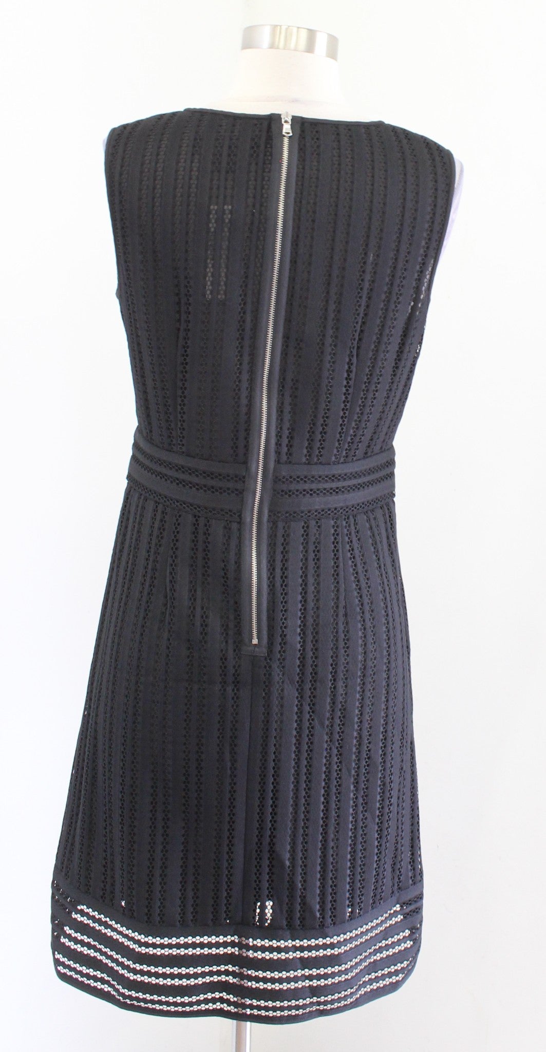 NWT J Crew Striped Eyelet V Neck A Line Fit and Flare Dress Size 8 Sleeveless