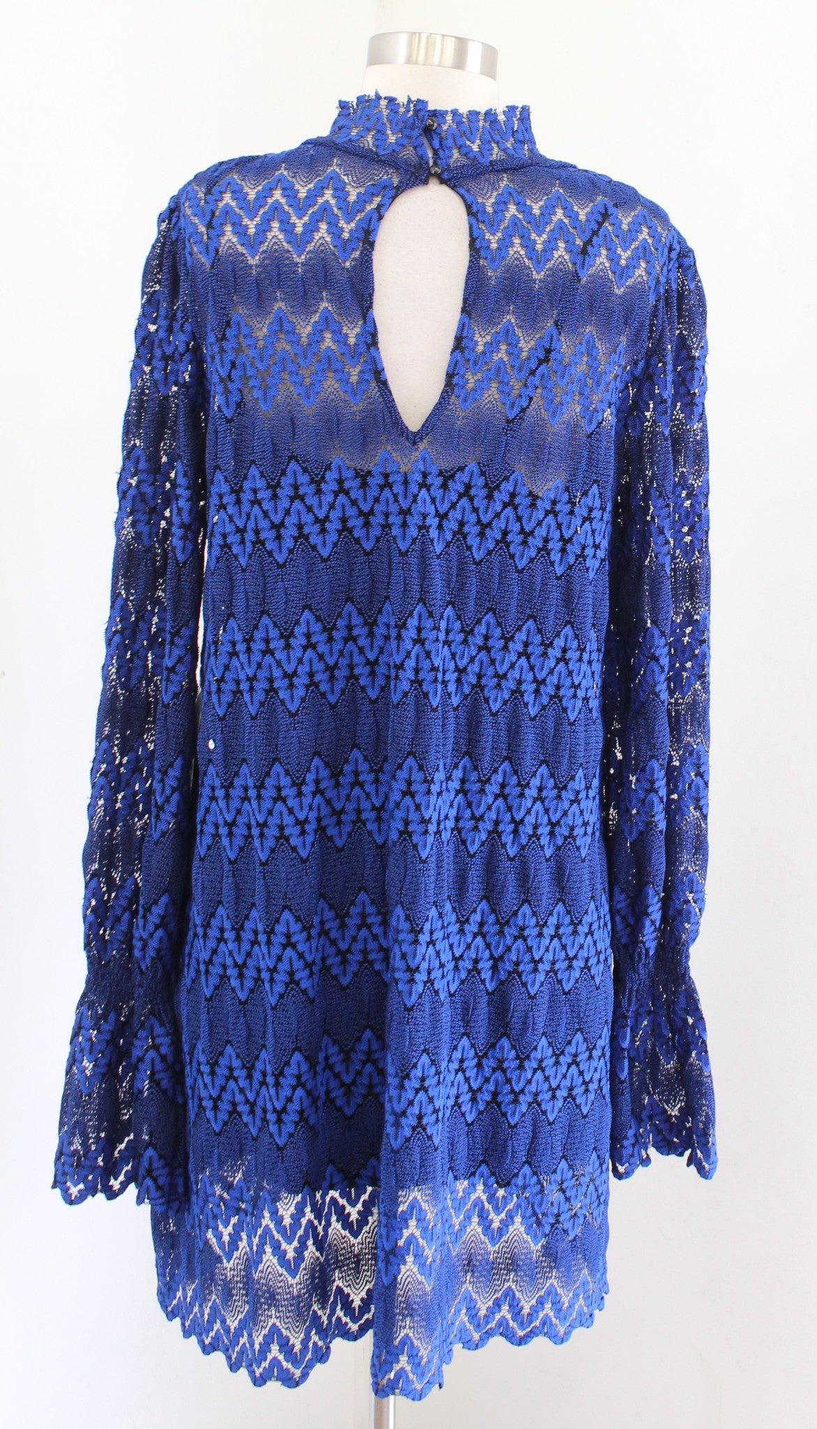 NWT Free People Simone Blue Crochet Lace Mock Neck Shift Swing Dress Size M