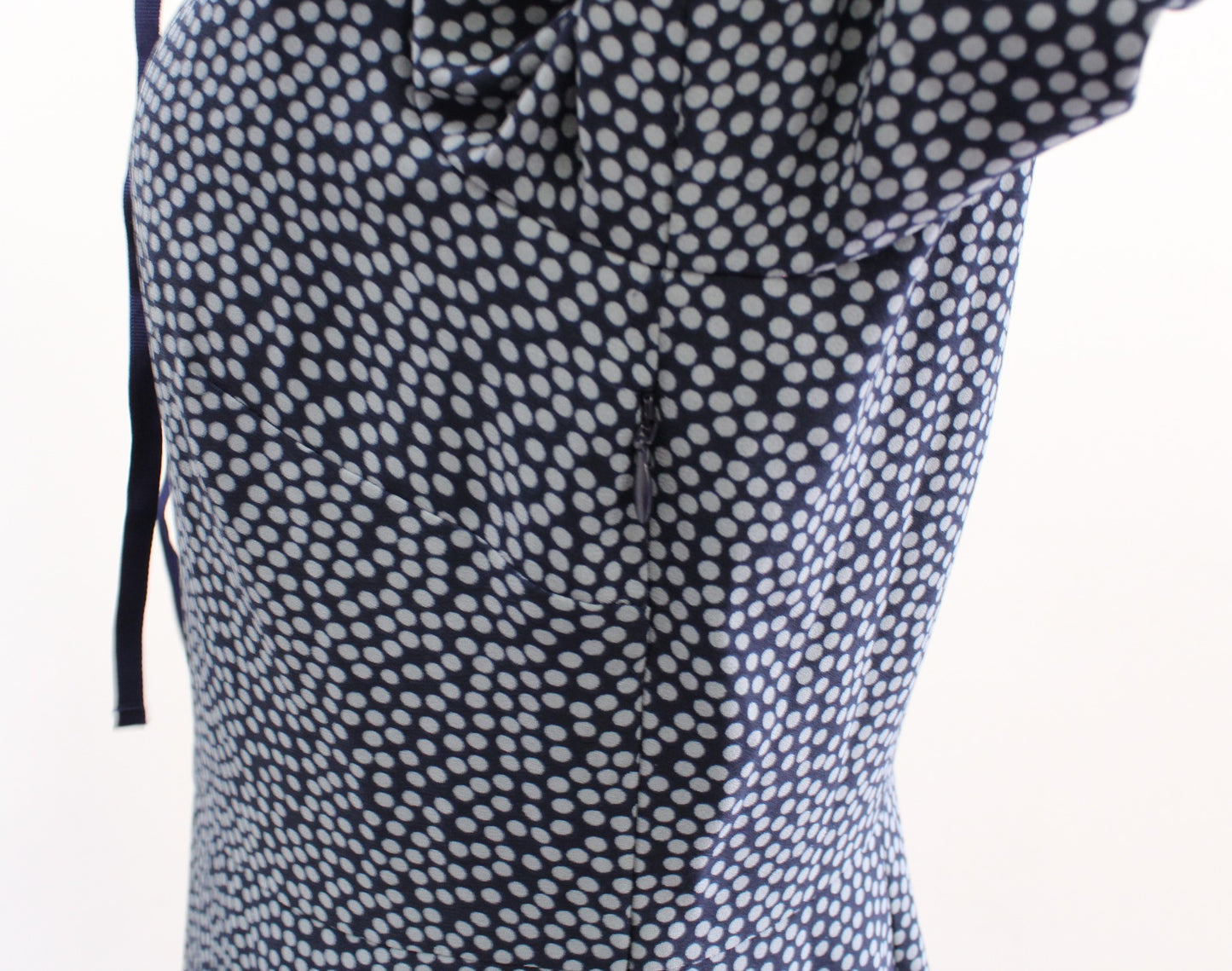 Boden Lara Spotted Striped Pleated Flounce Hem Dress Size US 8r 8 Navy Blue