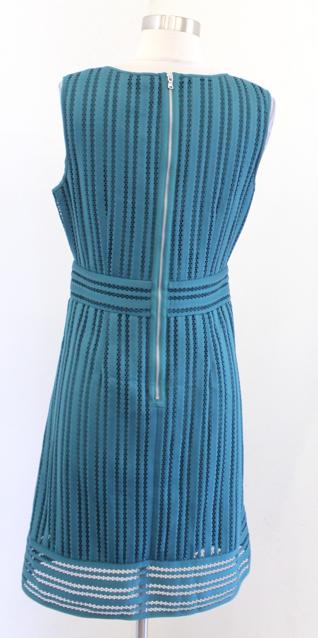 NWT J Crew Womens Green V Neck Eyelet Striped A Line Fit and Flare Dress Size 8