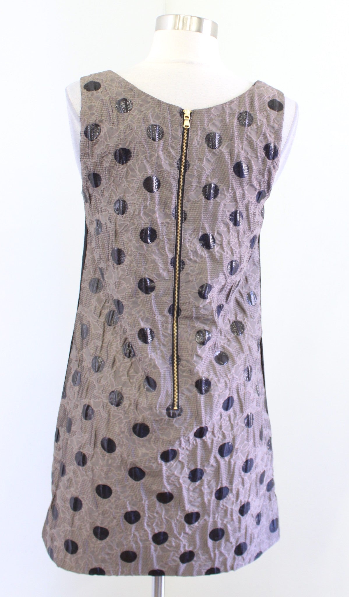 Marc by Marc Jacobs Brown Gray Black Metallic Polka Dot Mini Dress Sz 2 Textured