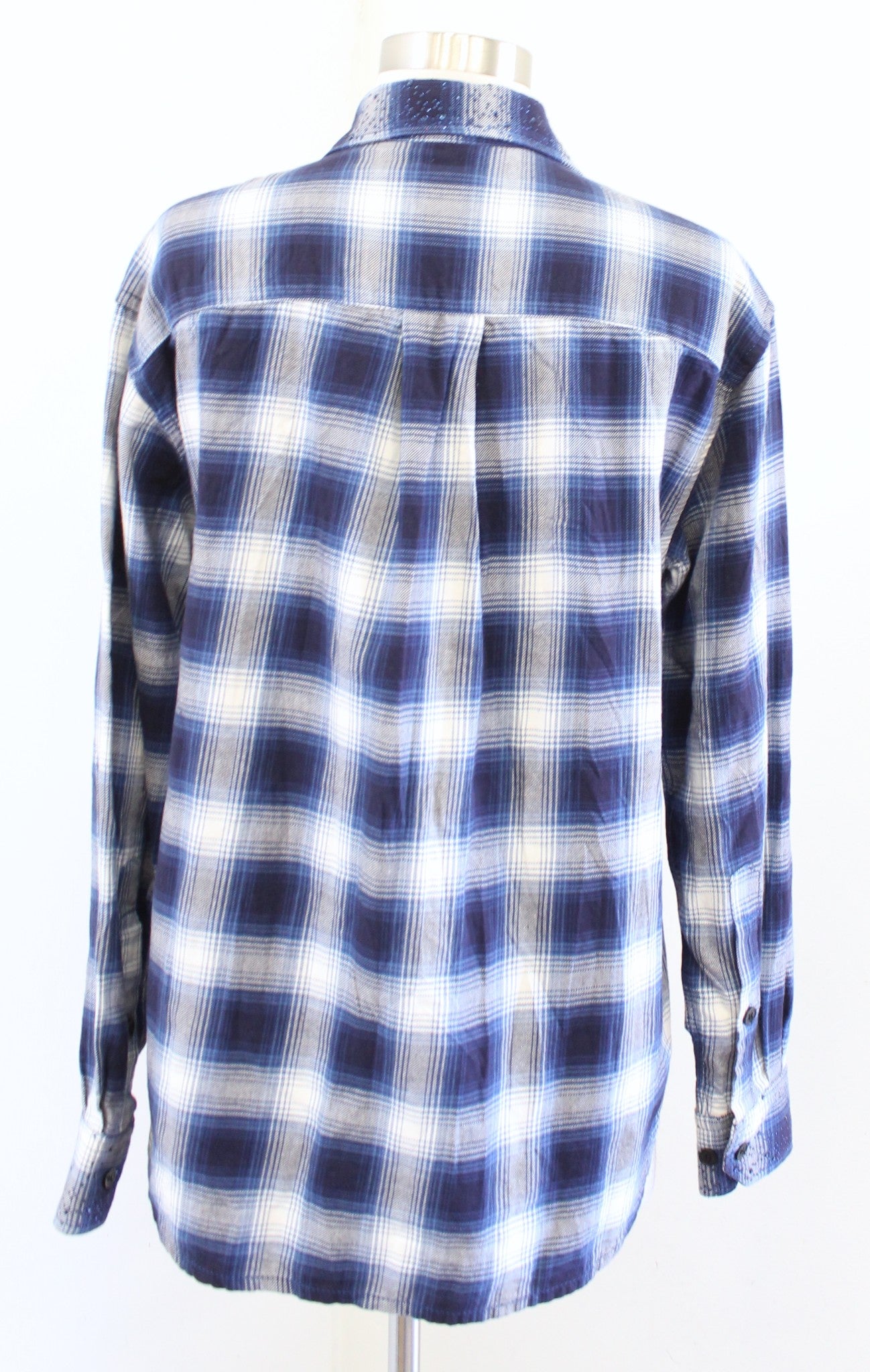 Zadig and Voltaire Tais Car Blue Plaid Button Up Rhinestone Embellished Shirt S