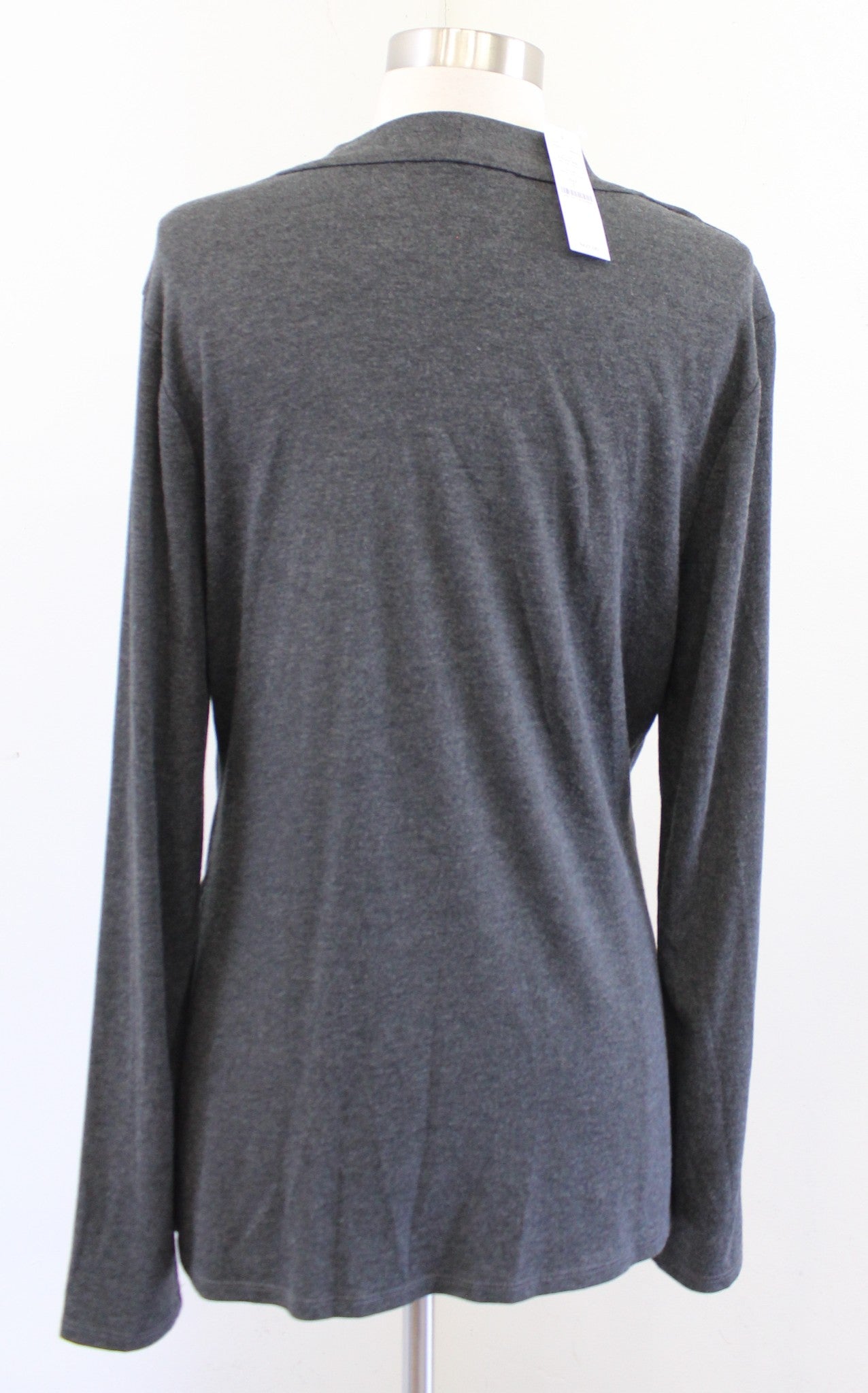White House Black Market Gray Soft Knit Double Layer Drape Neck Top Blouse Sz L