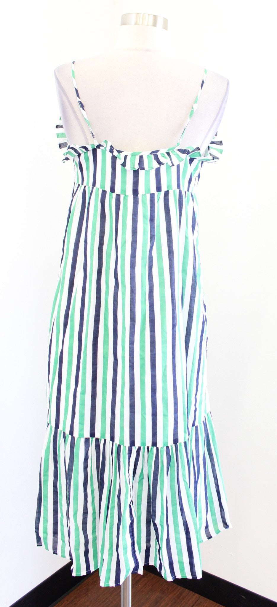 NWT J Crew Ruffle Striped Poplin Midi Dress Swim Cover Up Size XS Green White