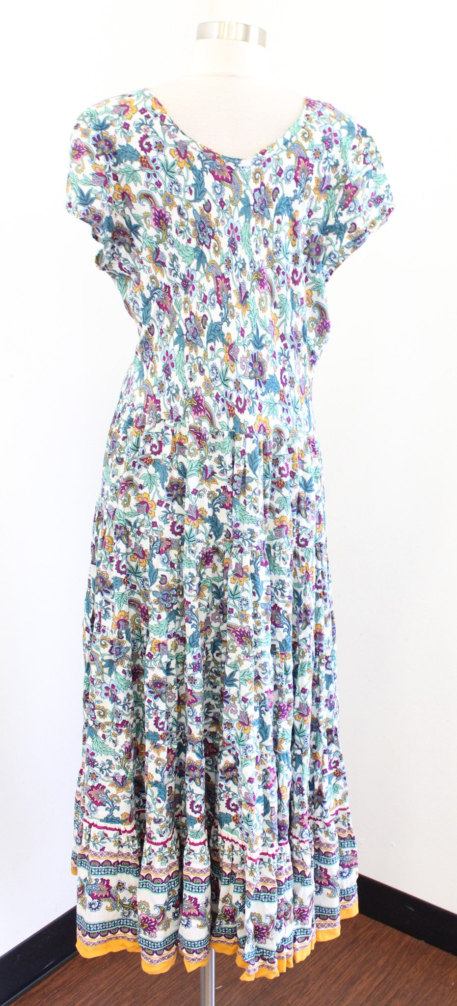 Soft Surroundings Kara Floral Paisley Print Tiered Peasant Maxi Dress Size L
