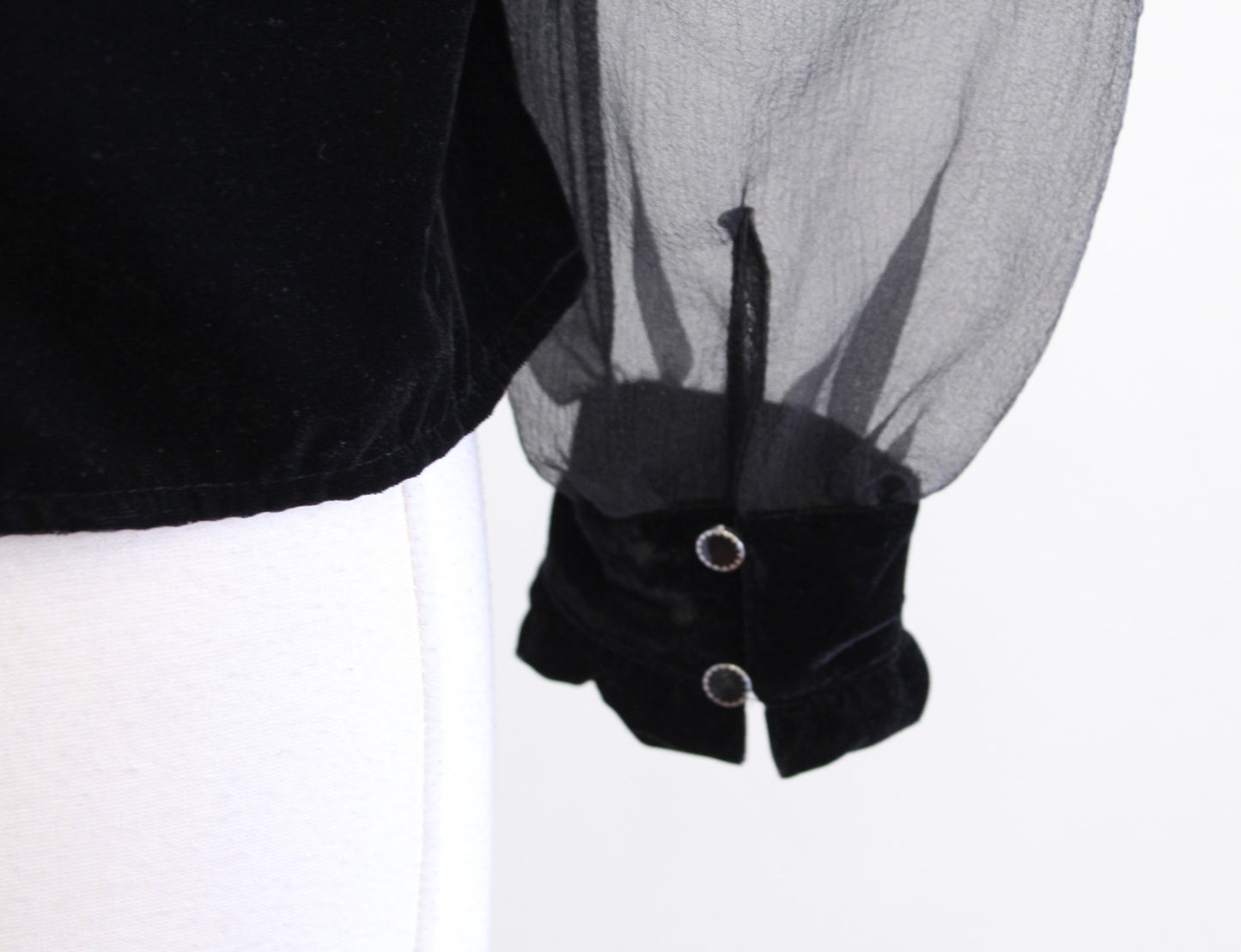 NWT Zara Black Velvet Sheer Mesh Puff Sleeve Ruffle Top Blouse Size XS Party