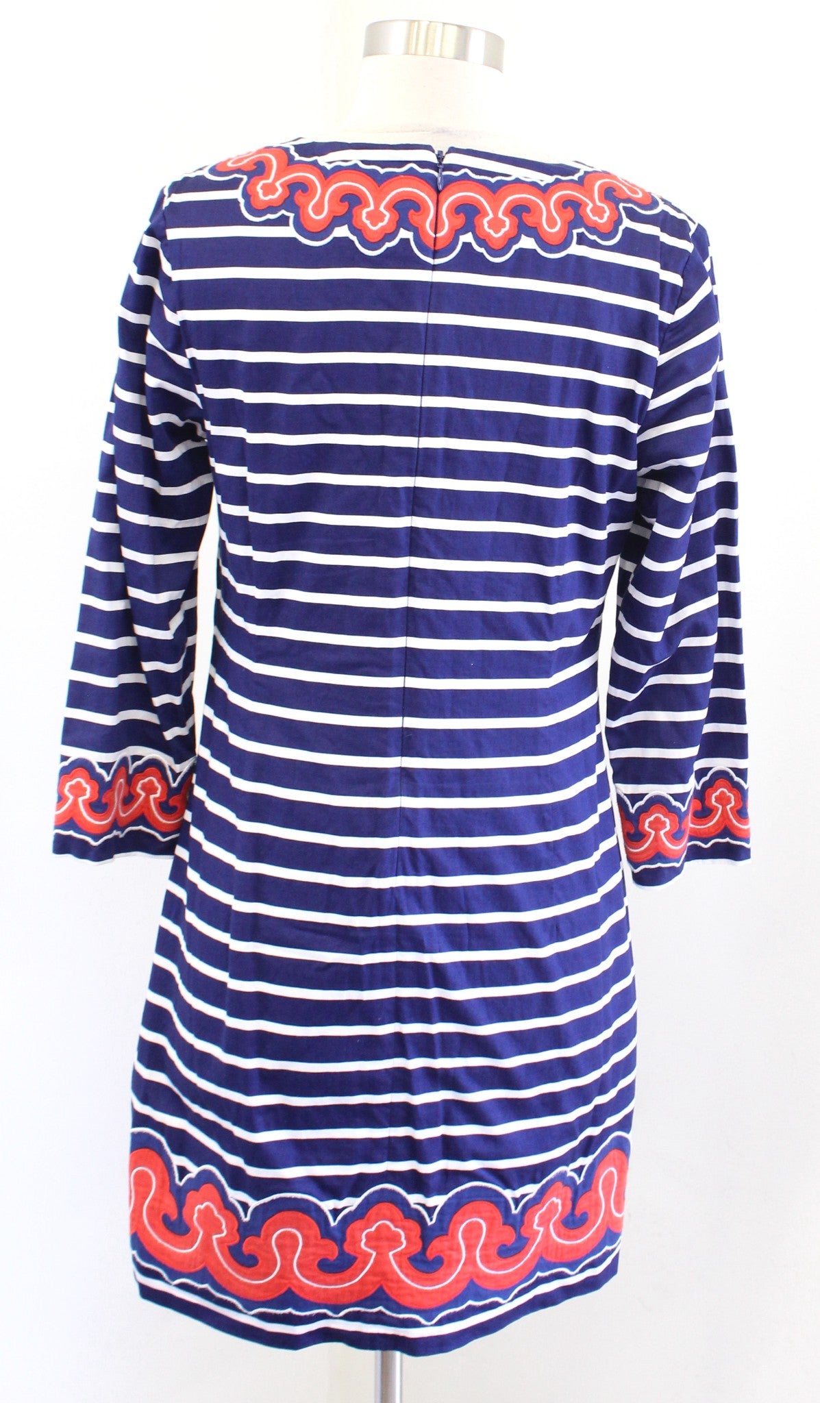 Vineyard Vines Blue White Red Striped Embroidered Split Neck Tunic Dress Size 4