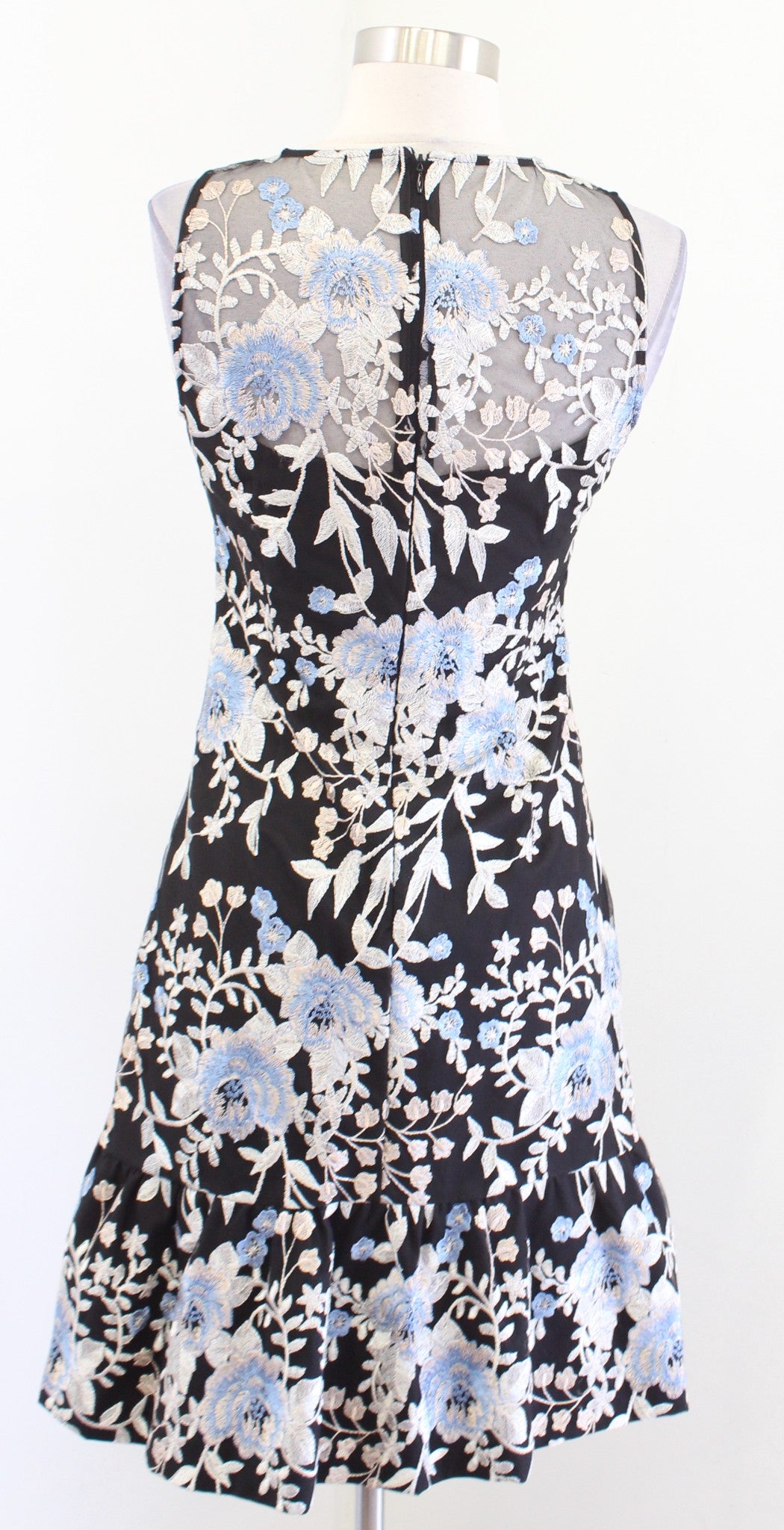 White House Black Market Mesh Floral Embroidered Flounce Sheath Dress Size 00