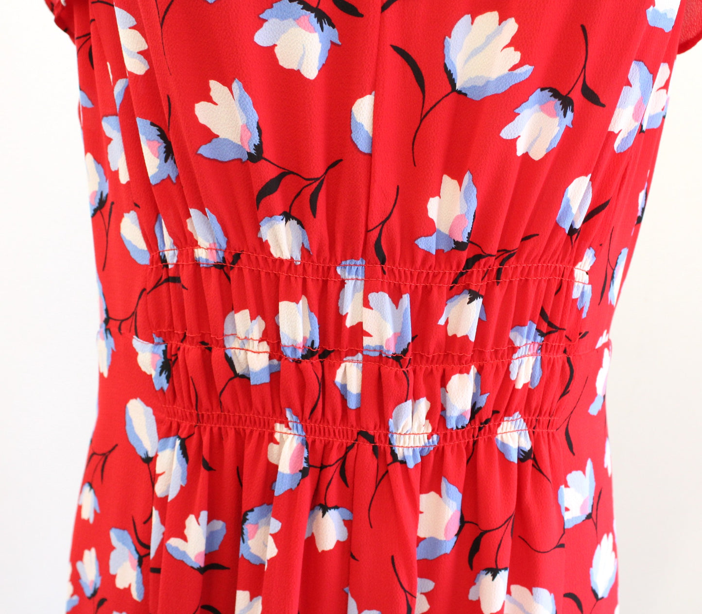 Talbots Womens Red Floral Print Flounce Hem Casual Dress Size 8 Black Blue