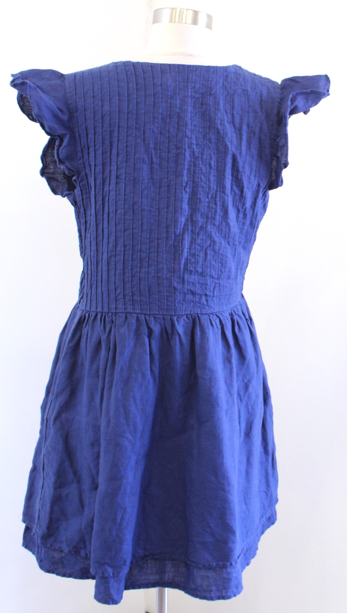 Vineyard Vines Navy Blue Linen Flutter Sleeve Pintuck Dress Size M A Line Flare
