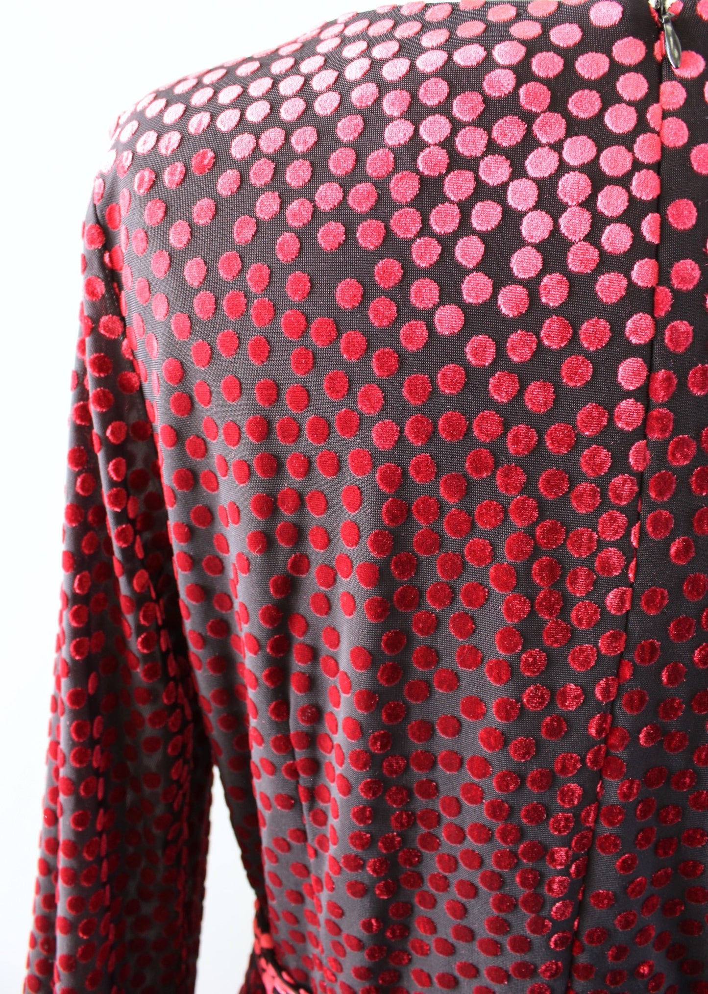 Calvin Klein Black Red Velvet Polka Dot V Neck Tie Waist Dress Size 10 Burnout