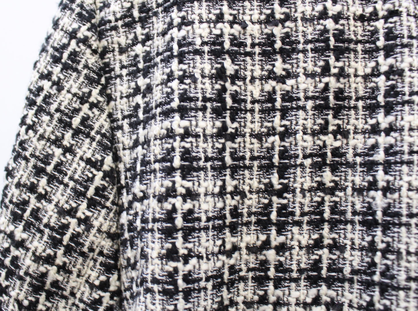 Ann Taylor Black Ivory Metallic Tweed Fringe Open Front Blazer Jacket Size 14