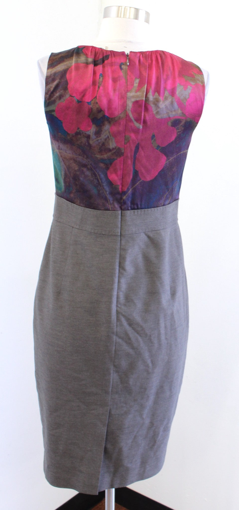 Elie Tahari Brown Red Abstract Floral Contrast Sheath Dress Career Wool Silk 4