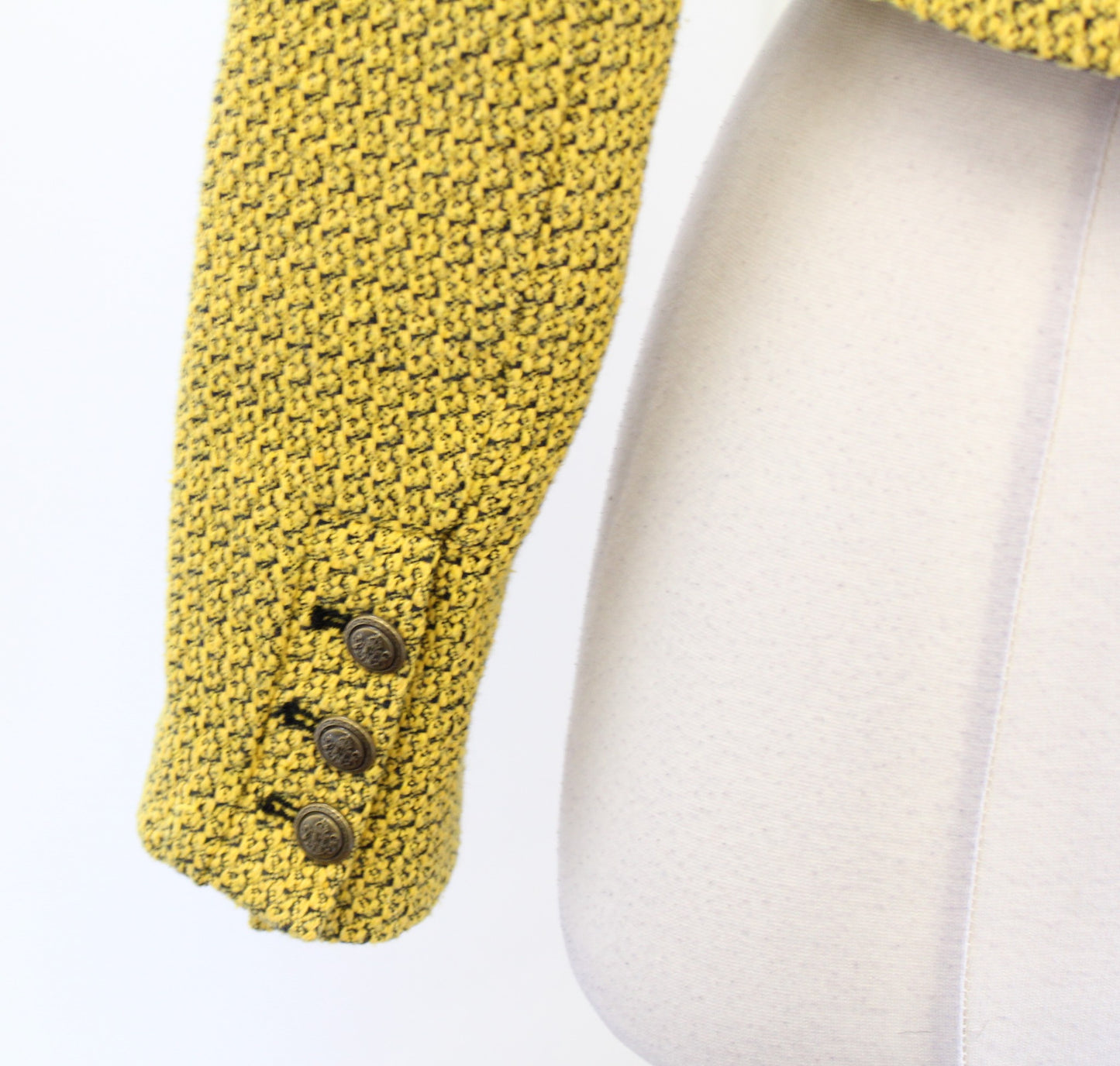 Zara Womens Yellow Black Textured Tweed Cropped Blazer Jacket Size L