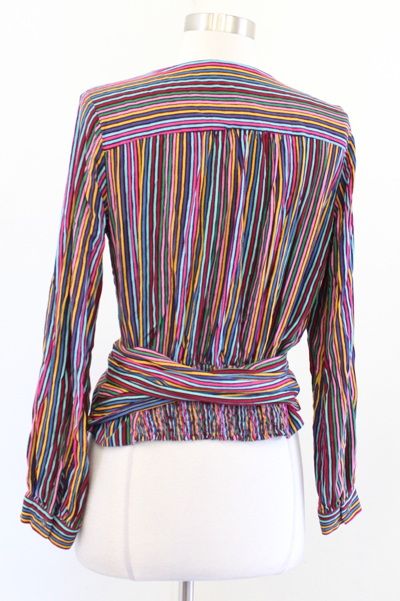 Maeve Anthropologie Lisa Rainbow Striped Tie Waist Faux Wrap Top Blouse Size 10