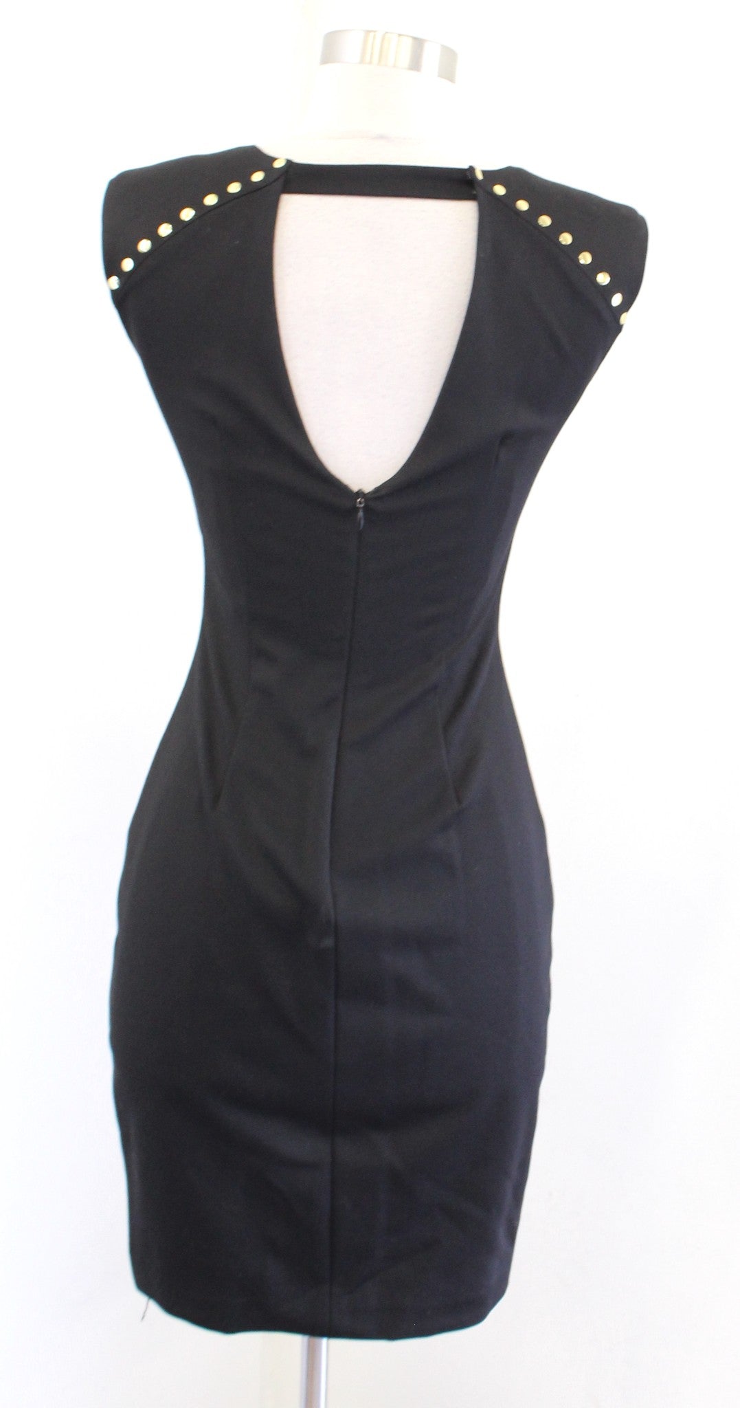 Cache Black Gold Studded Embellished Mesh Insert Dress Size 0 Cocktail Party