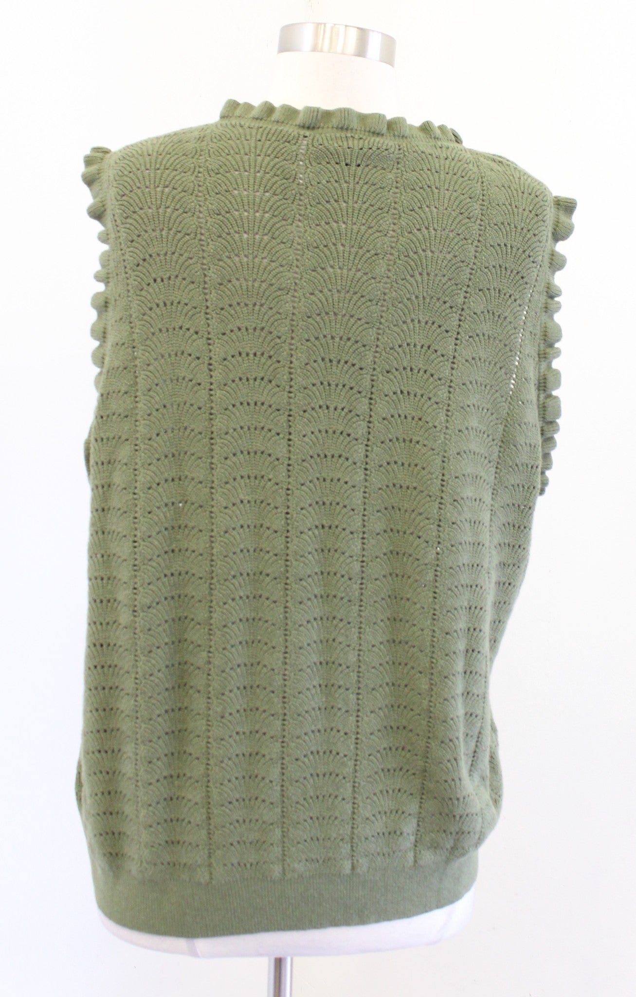 NWT Ann Taylor Green Pointelle Open Knit Ruffle Sweater Shell Tank Top Size XXL