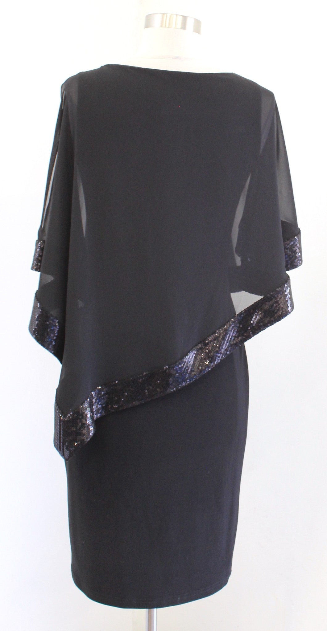 Joseph Ribkoff Black Jersey Sequin Cape Overlay Sheath Dress Size 2 Cocktail